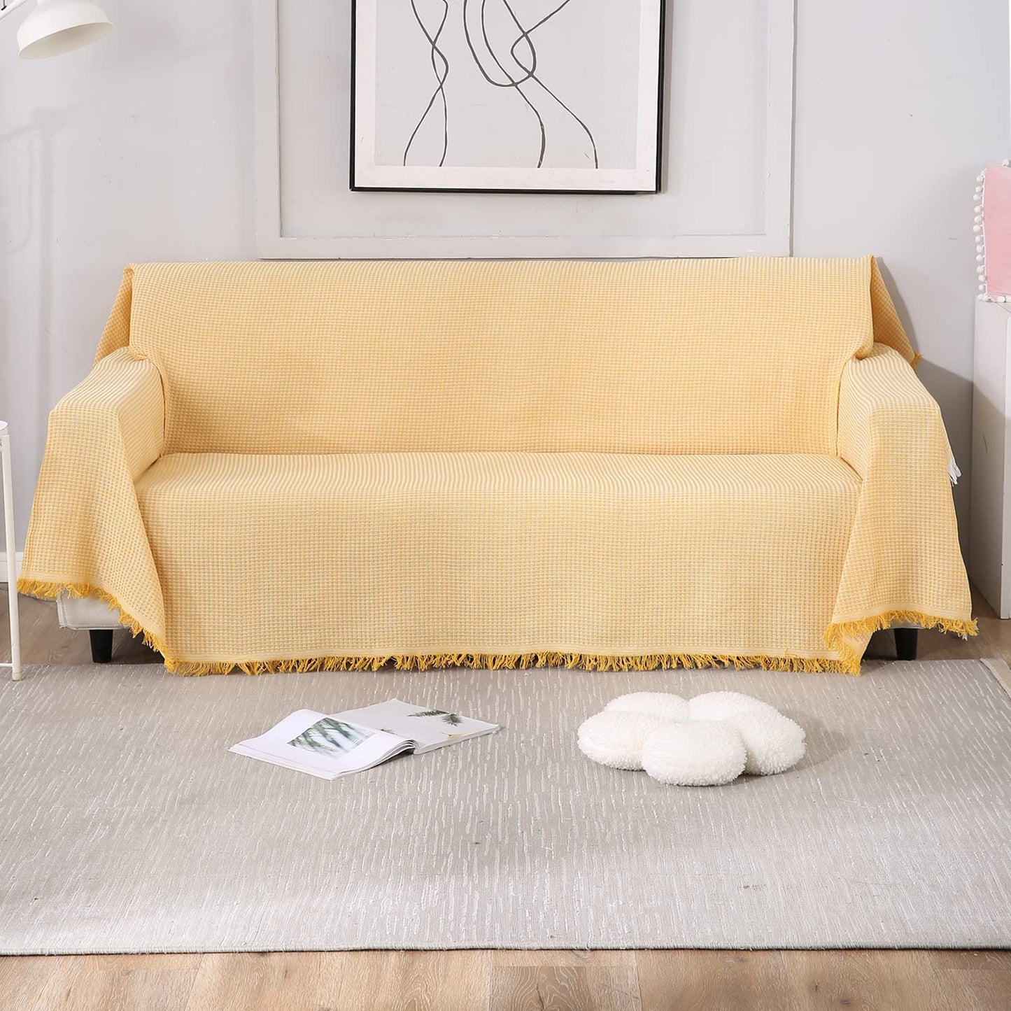 Yellow Polycotton Sofa Throw | Soft & Durable