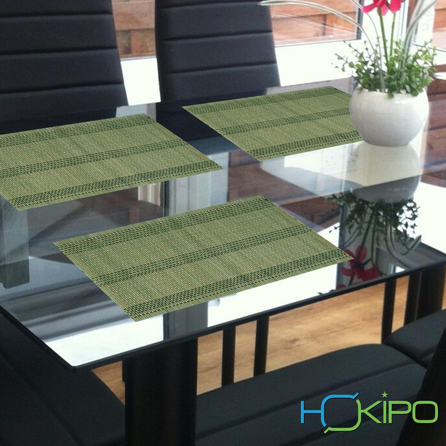 Reversible Bamboo Table Mats For Dining Table, Set Of 6 Placemats, 45X30 Cm, Green