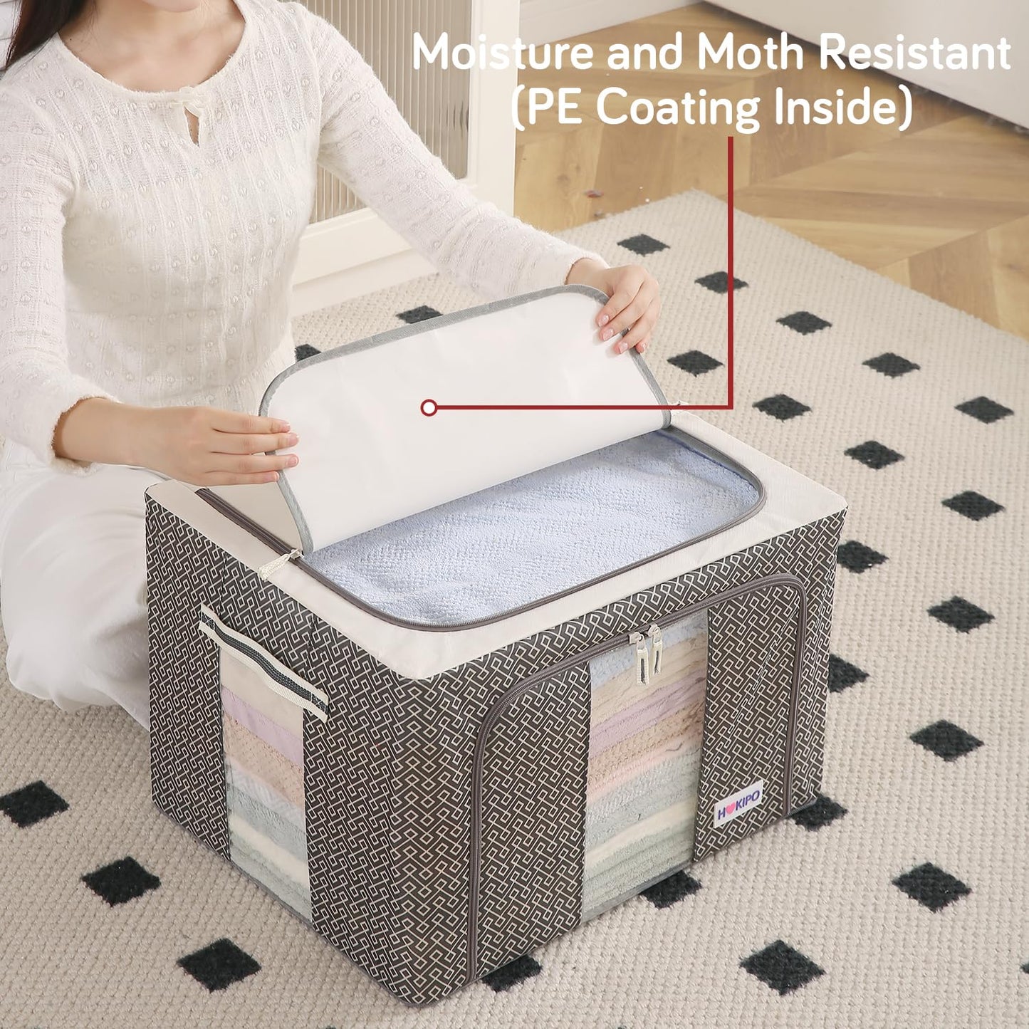 Wardrobe Organizer Storage Box | Foldable Cloth Storage Boxes with Metal Frame & Window | 600D Oxford Fabric, Charcoal Grey