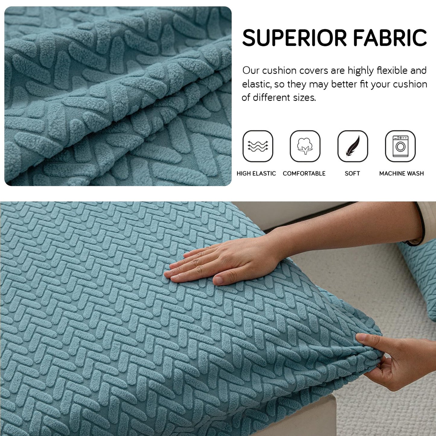 Stretchable Thick Jacquard Textured Seat Couch Cushion Cover for 1/2/3 Seaters, Carolina Blue