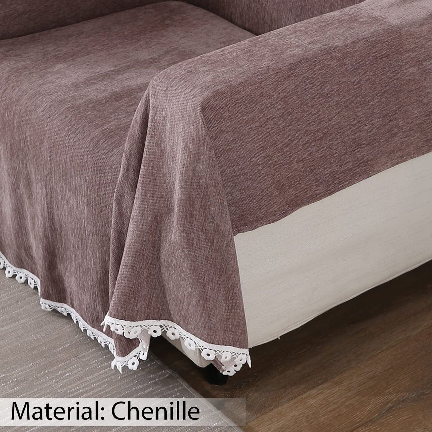 Chenille Sofa Couch Slipcover, Brown for 1/2/3 Seater