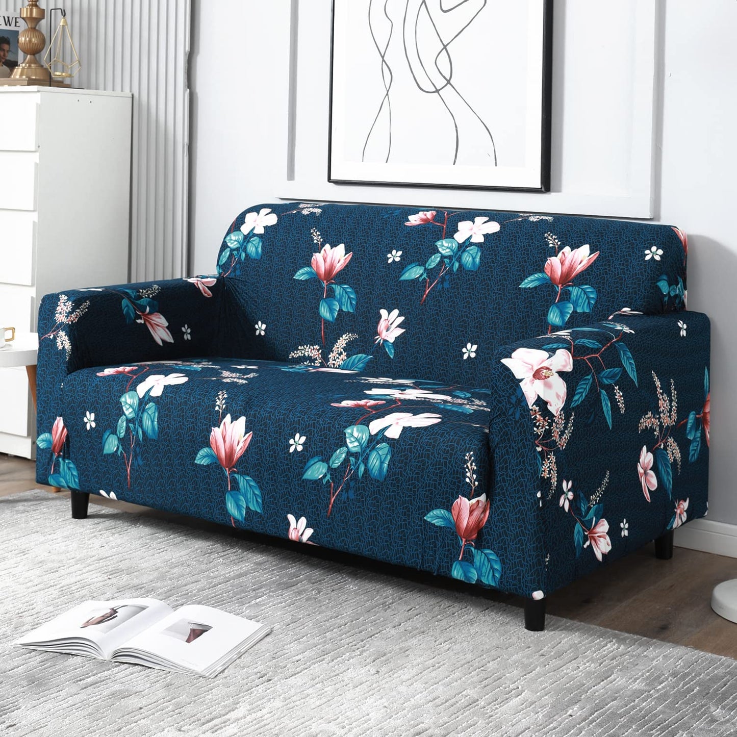Floral print stretchable sofa cover set