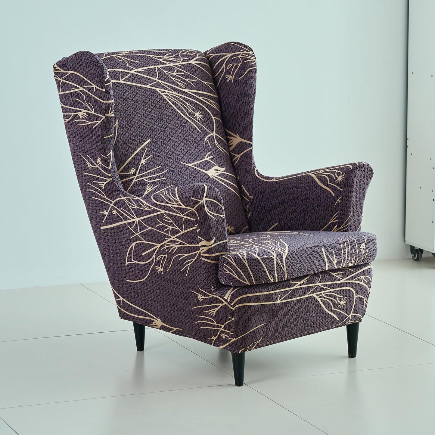 Dark Coffee Twigs Stretchable Chair Cover for Wingback Chair
