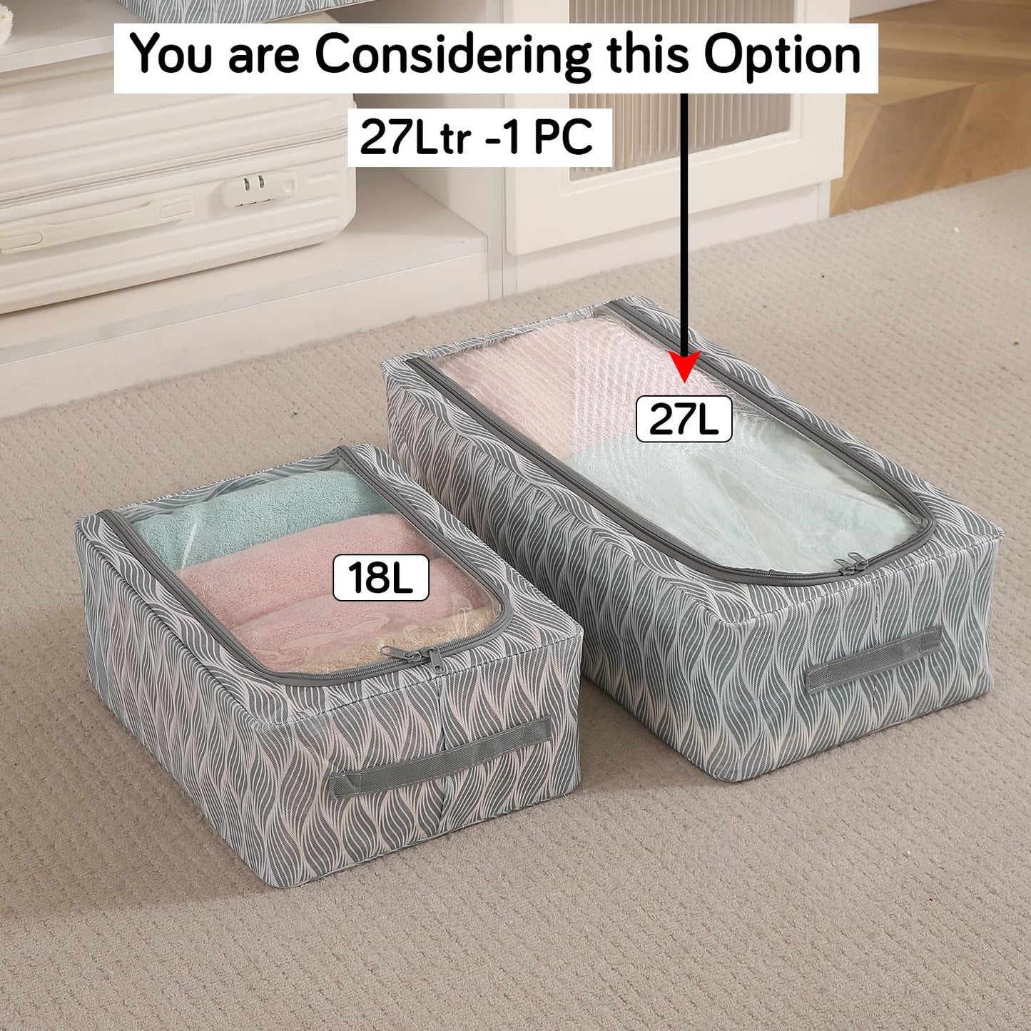 Cloth Organizer with Metal Frame | Moisture & Moth Resistant Wardrobe Organizer | Living Box for Clothes, Grey leaf