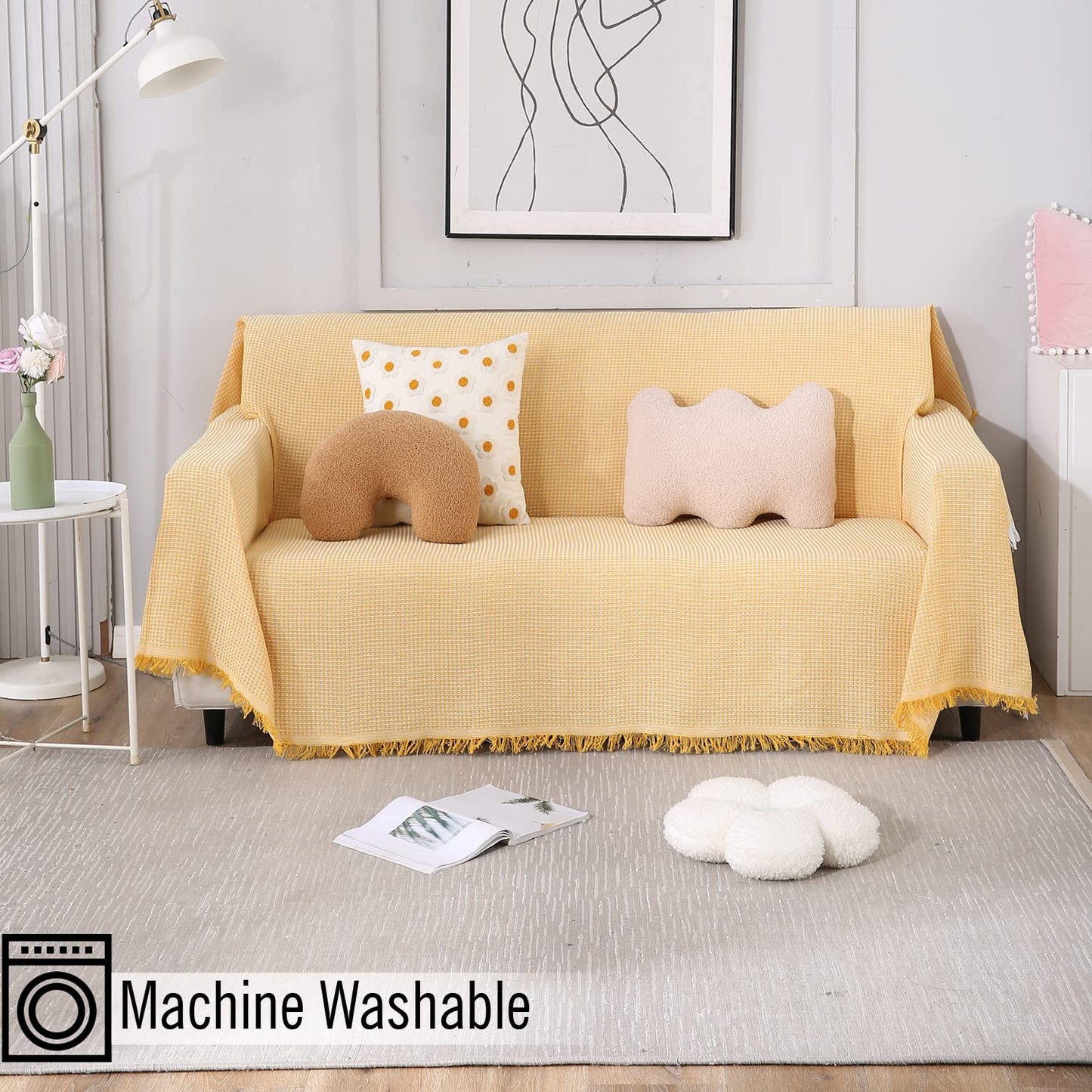 Yellow Polycotton Sofa Throw | Soft & Durable