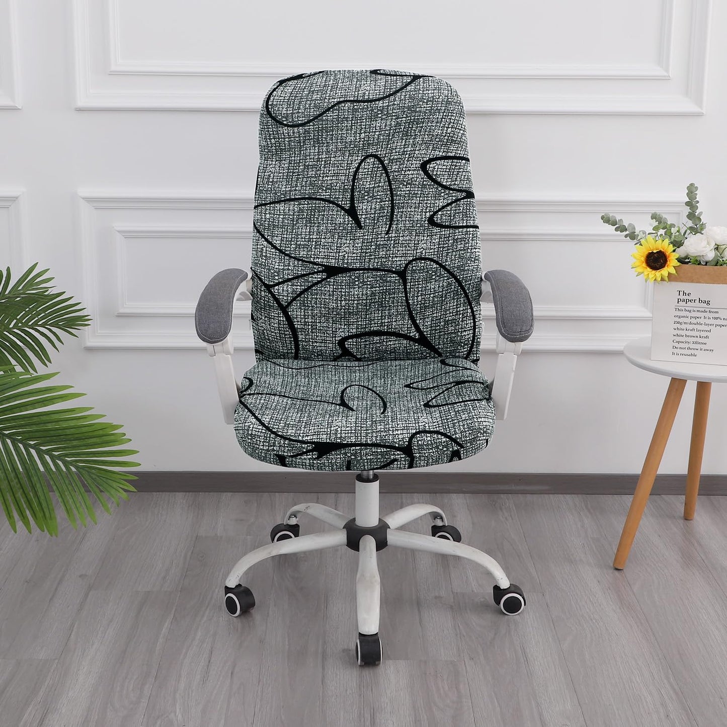 Intense Grey Abstract Floral Print Stretchable office chair cover | Hokipo