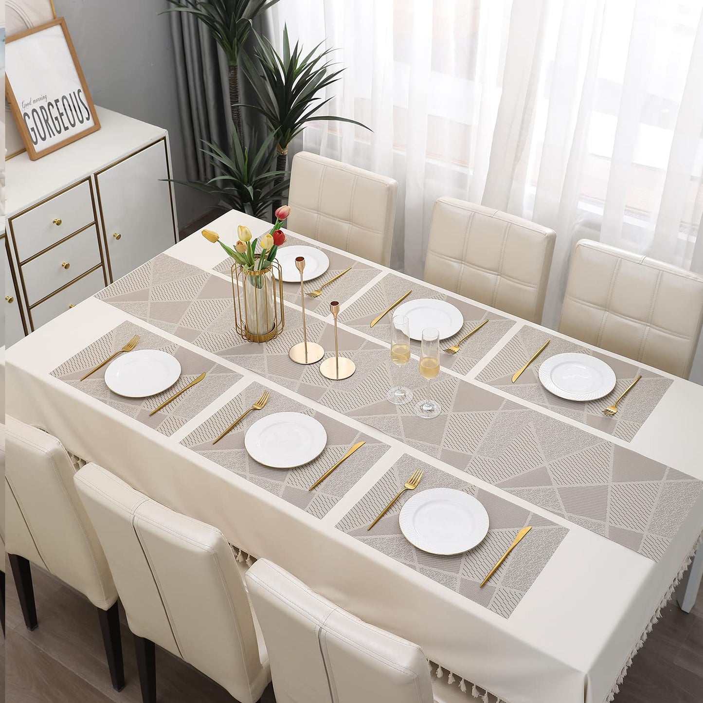 PVC Dining Table Mats, Abstract Beige