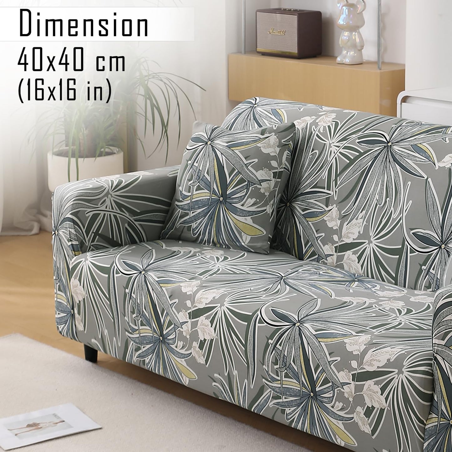 Stretchable Pack of 2 Cushion Cover 16x16, Frost Grey Marginata