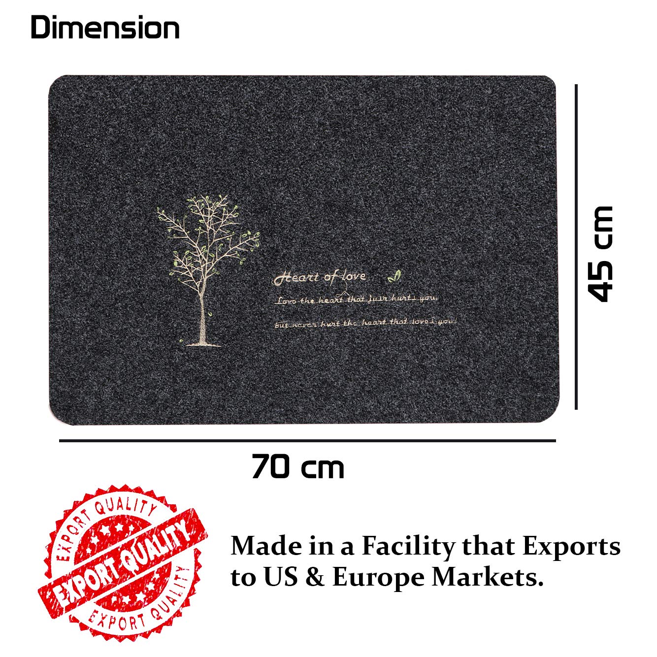 Rubber Back Dirt Trapper Inside Outside Main Door Mats for Entrance Big Size, 45 x 70 cm, Grey