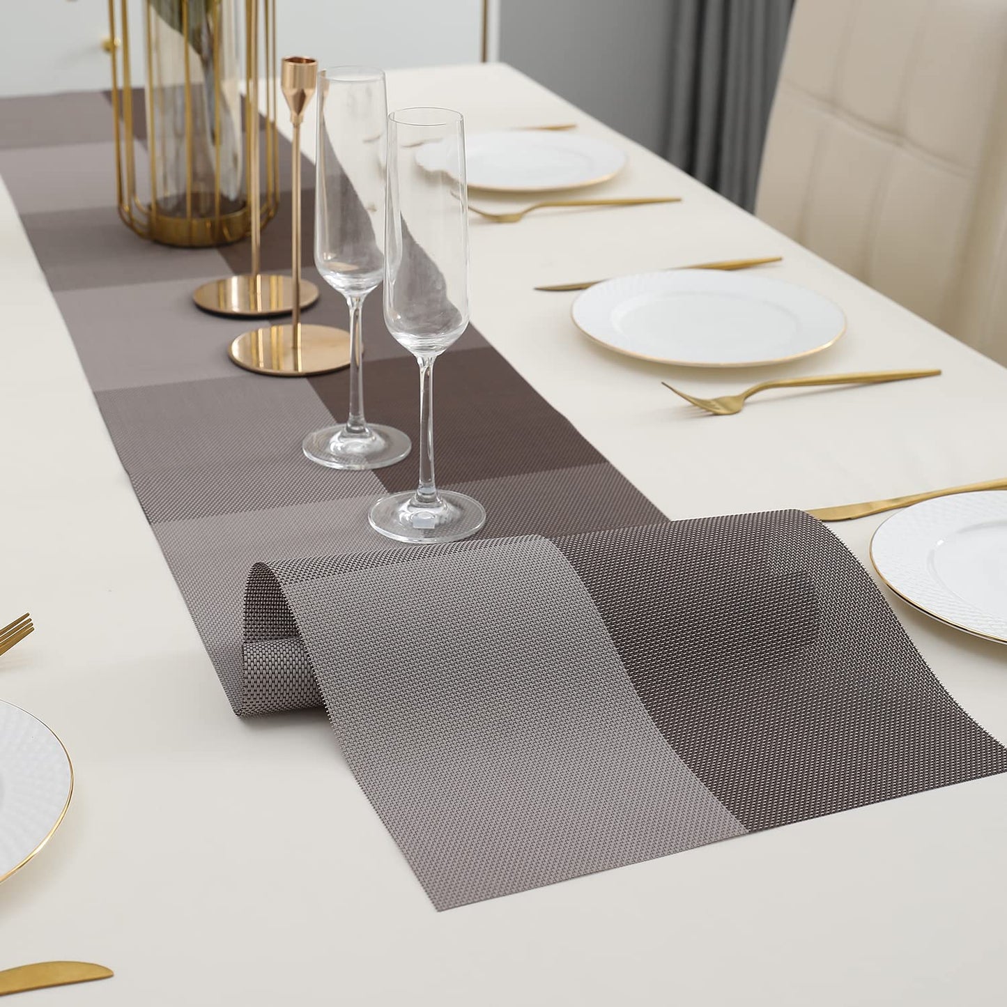 PVC Dining Table Runner, Brown