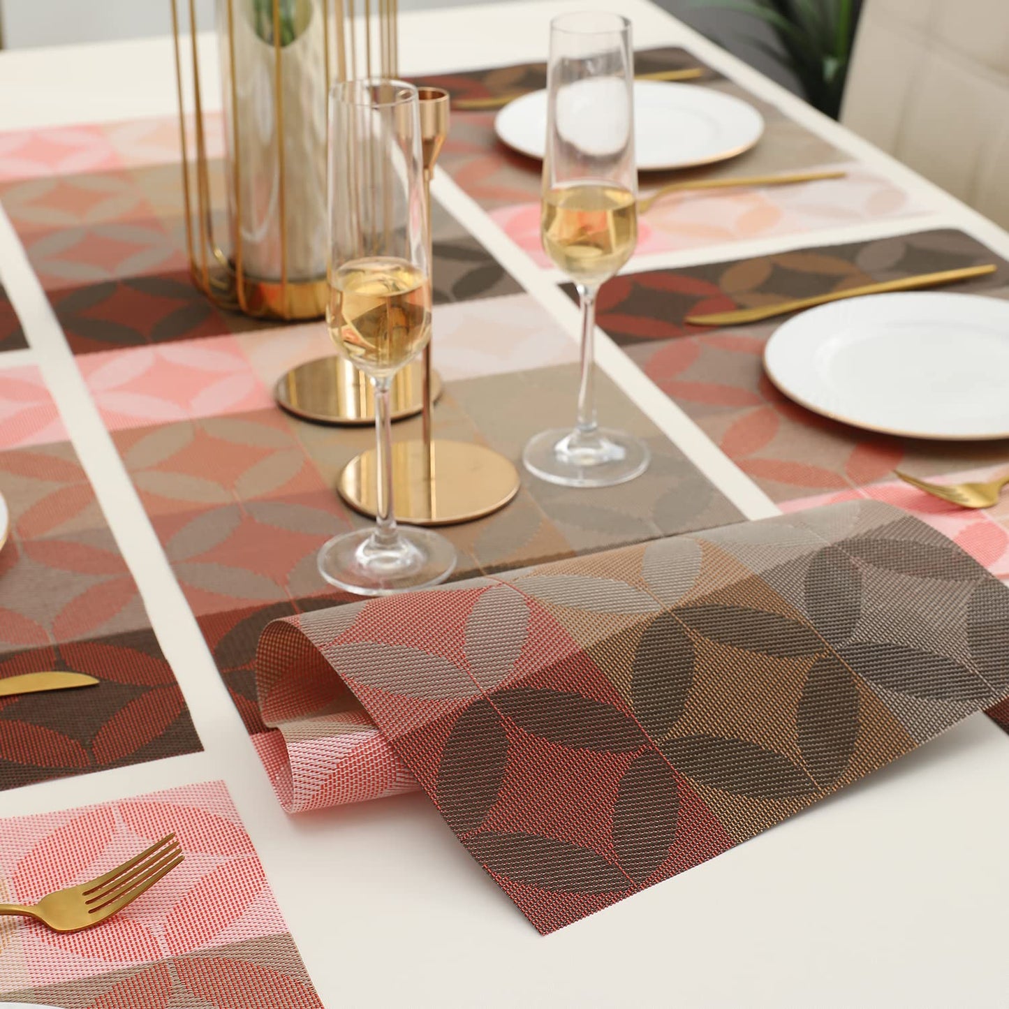 PVC Dining Table Mats, Geometric Red