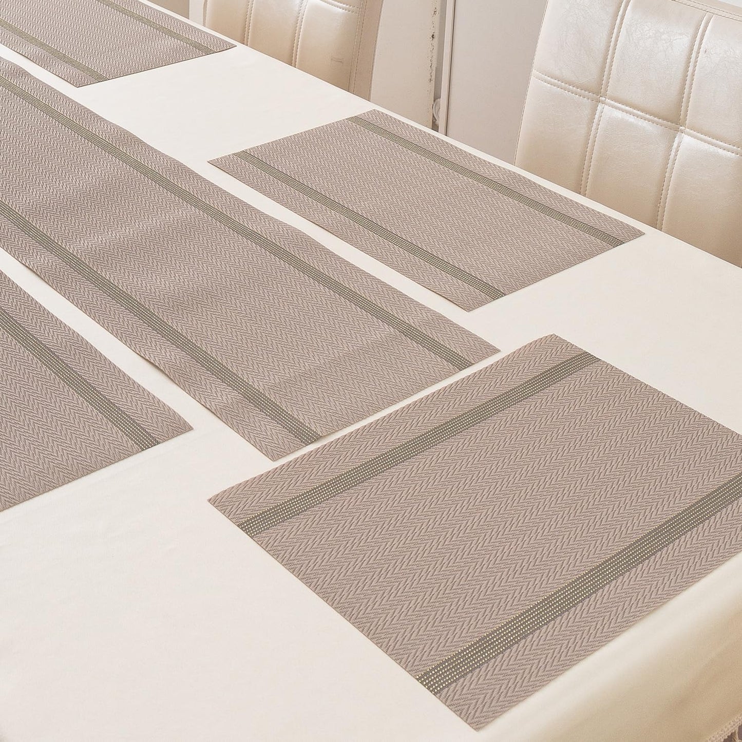 Chevron Stripes PVC Mats for Dining Table - Taupe Brown