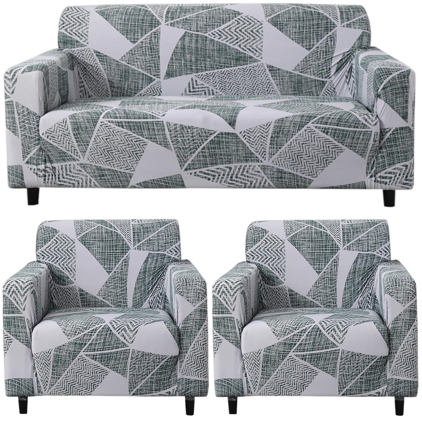 Elastic Stretchable Printed Sofa Cover, Grey Geometric Abstract