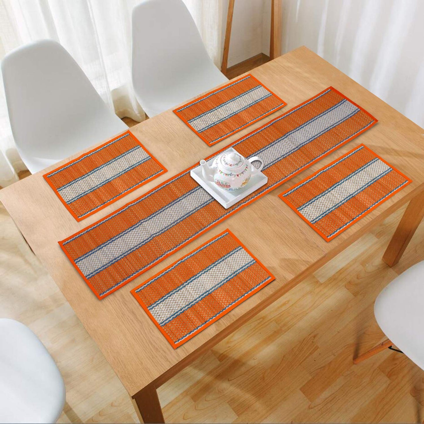 Handmade Madurkathi River Grass Dining Table Mats, Orange