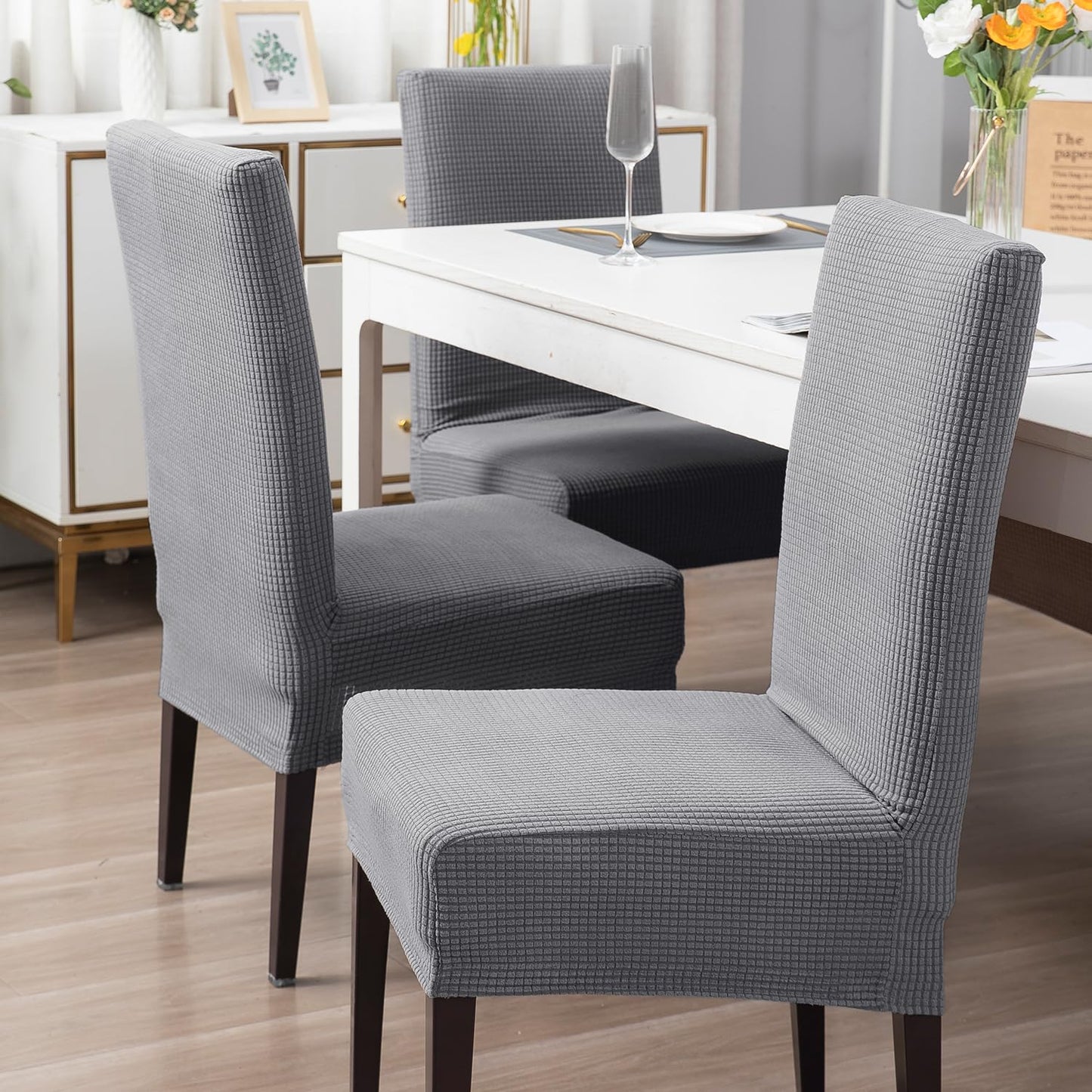 200 GSM Jacquard Set of 1/2/4/6 Dining Chair Cover, Light Grey
