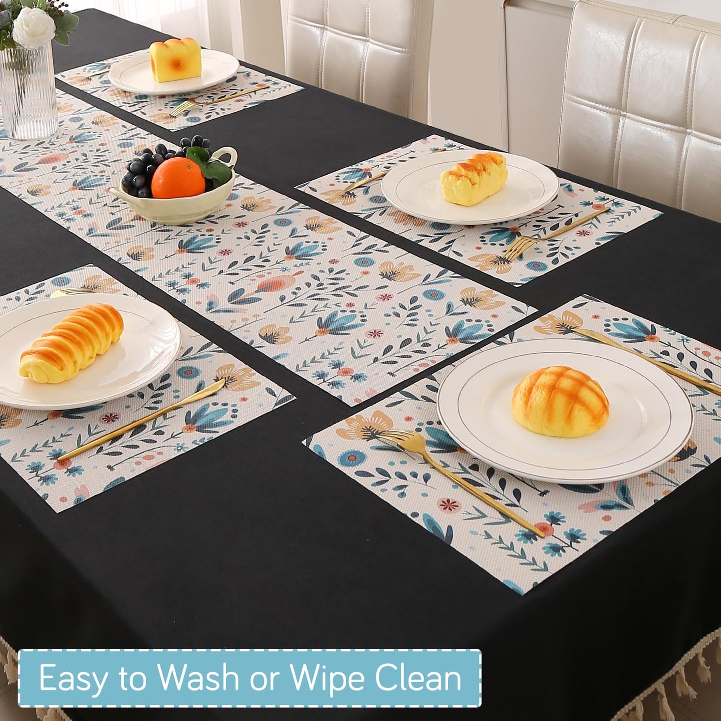 Artistic Flora PVC Washable Mats for Dining Table - Magnolia Champaca
