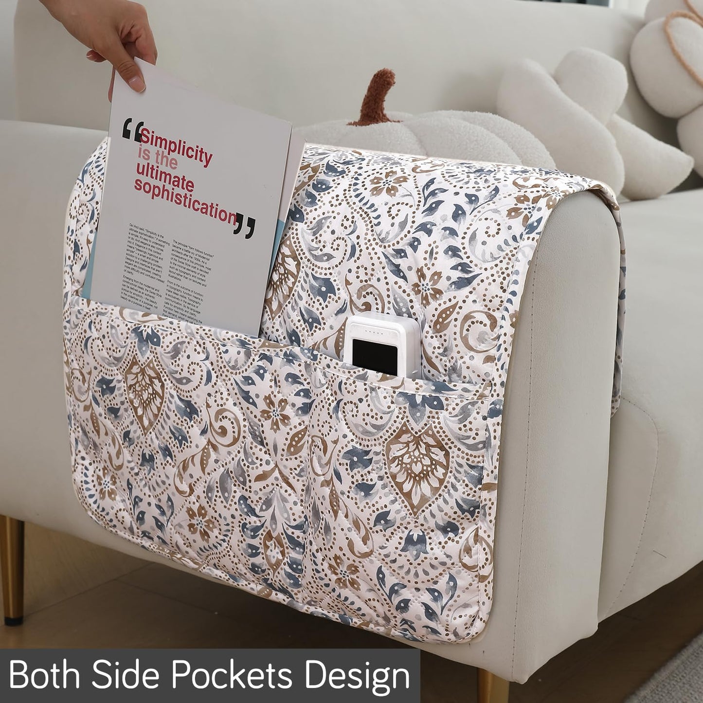Quilted Waterproof and Anti-Slip Sofa Cover Mat, Damask White