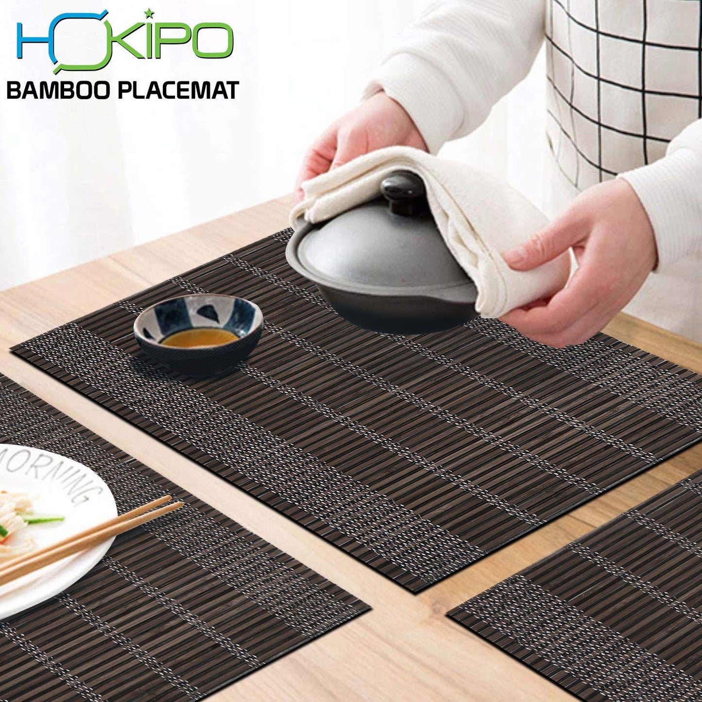 Heat Resistant Bamboo Placemats Set of 6 Dining Table Mats, 45x30 cm