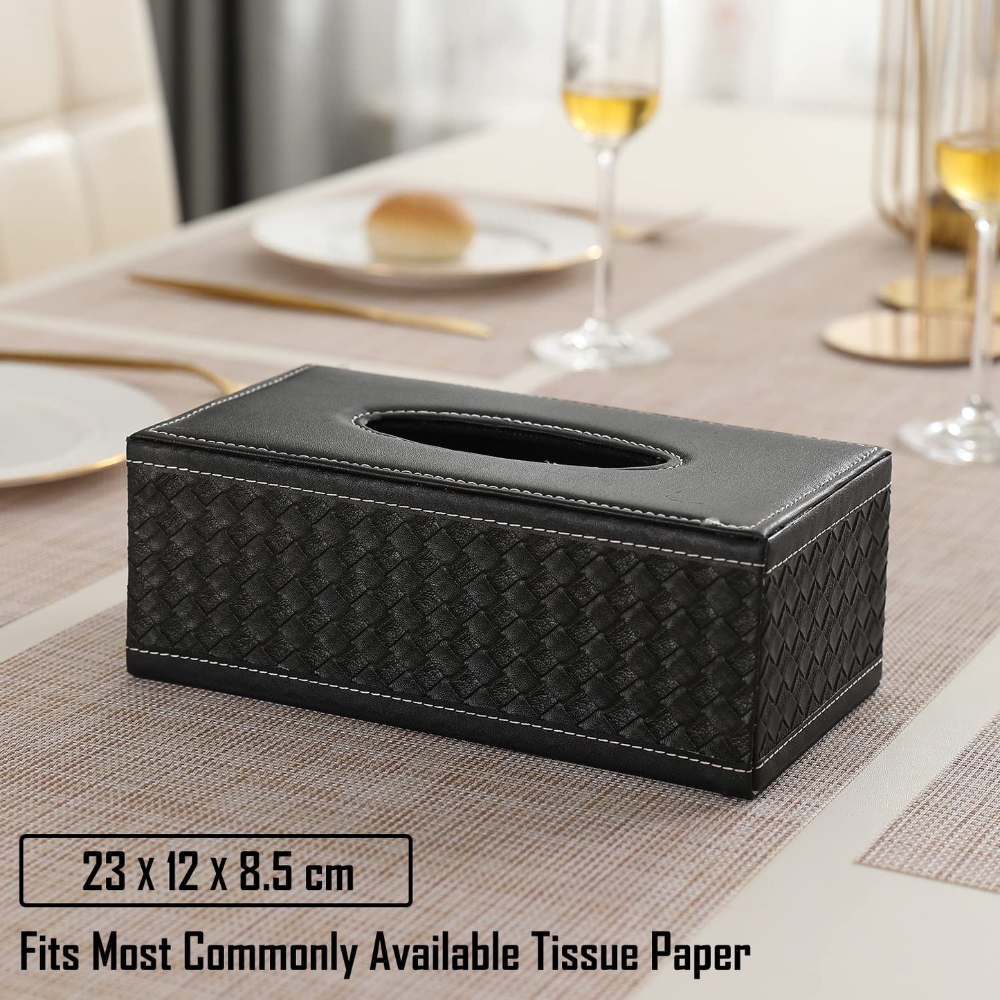 buy black leatherette tissue box | HOKIPO