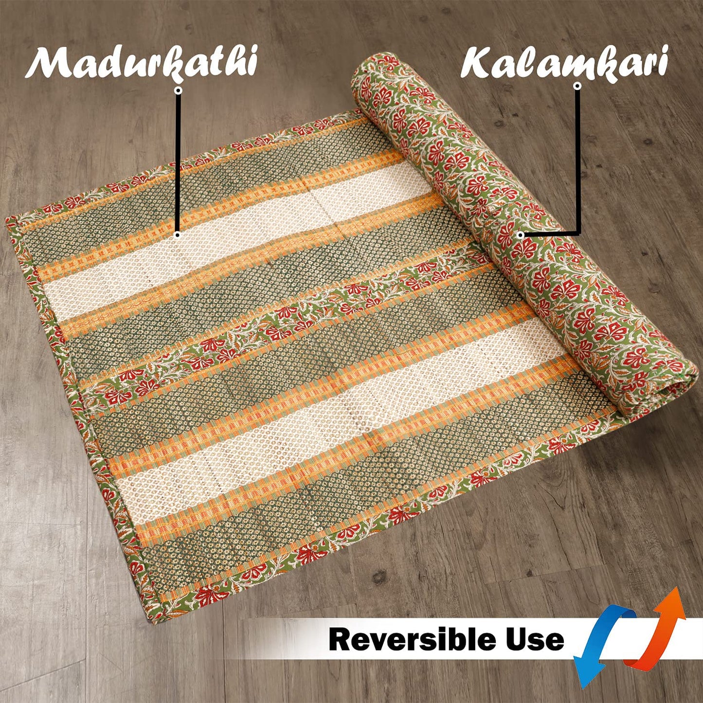 Natural Madurkathi Handcrafted Foam Chatai Mats for Home |Sleeping Mat for Floor Green