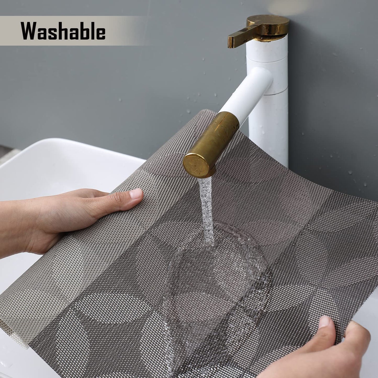 PVC Dining Table Mats, Geometric Grey