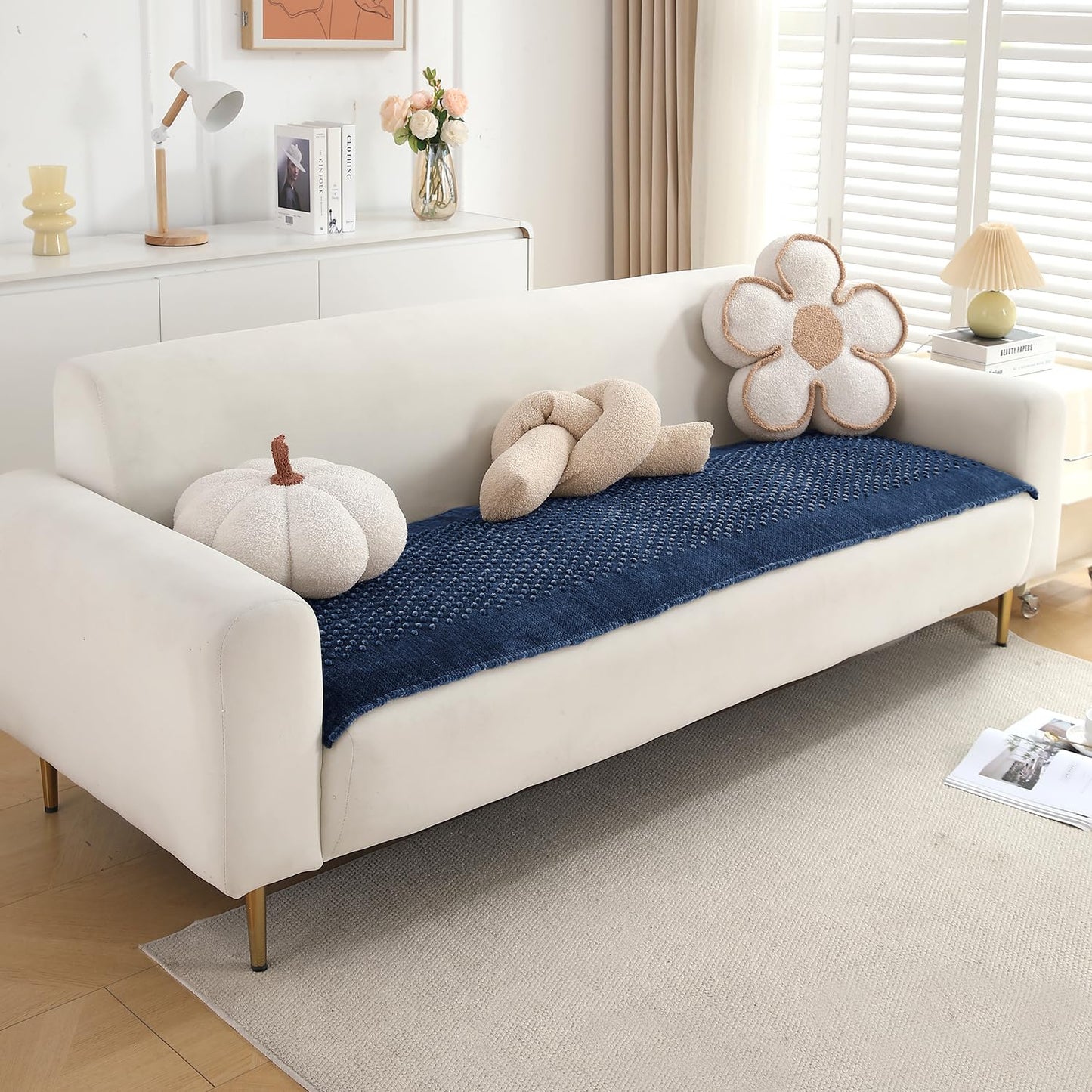 Handloom Made Thick Poly Velvet Reversible Sofa Mat for 1/2/3 Seater, Anchor Grey