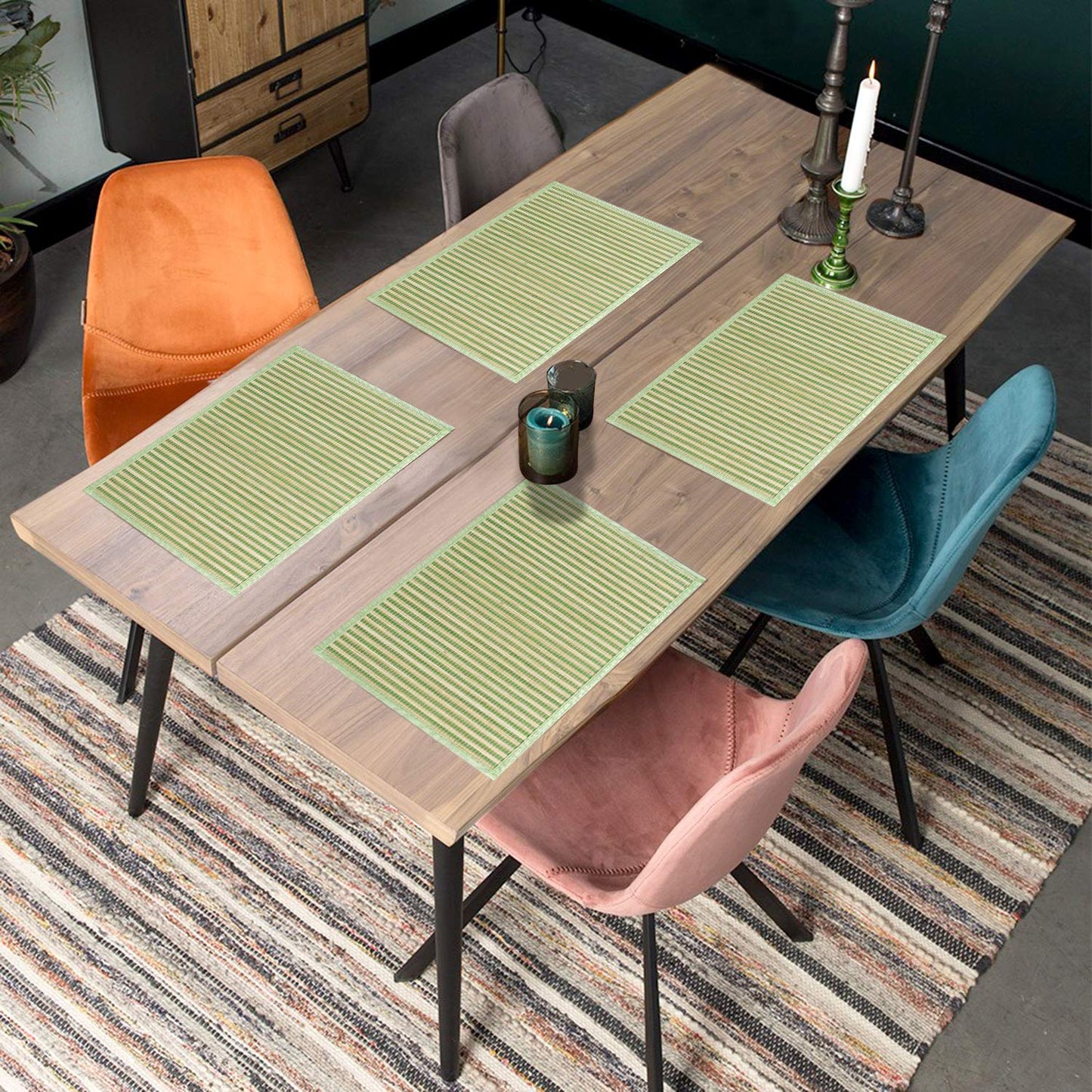 Heat Resistant Bamboo Dinner Mats, Green