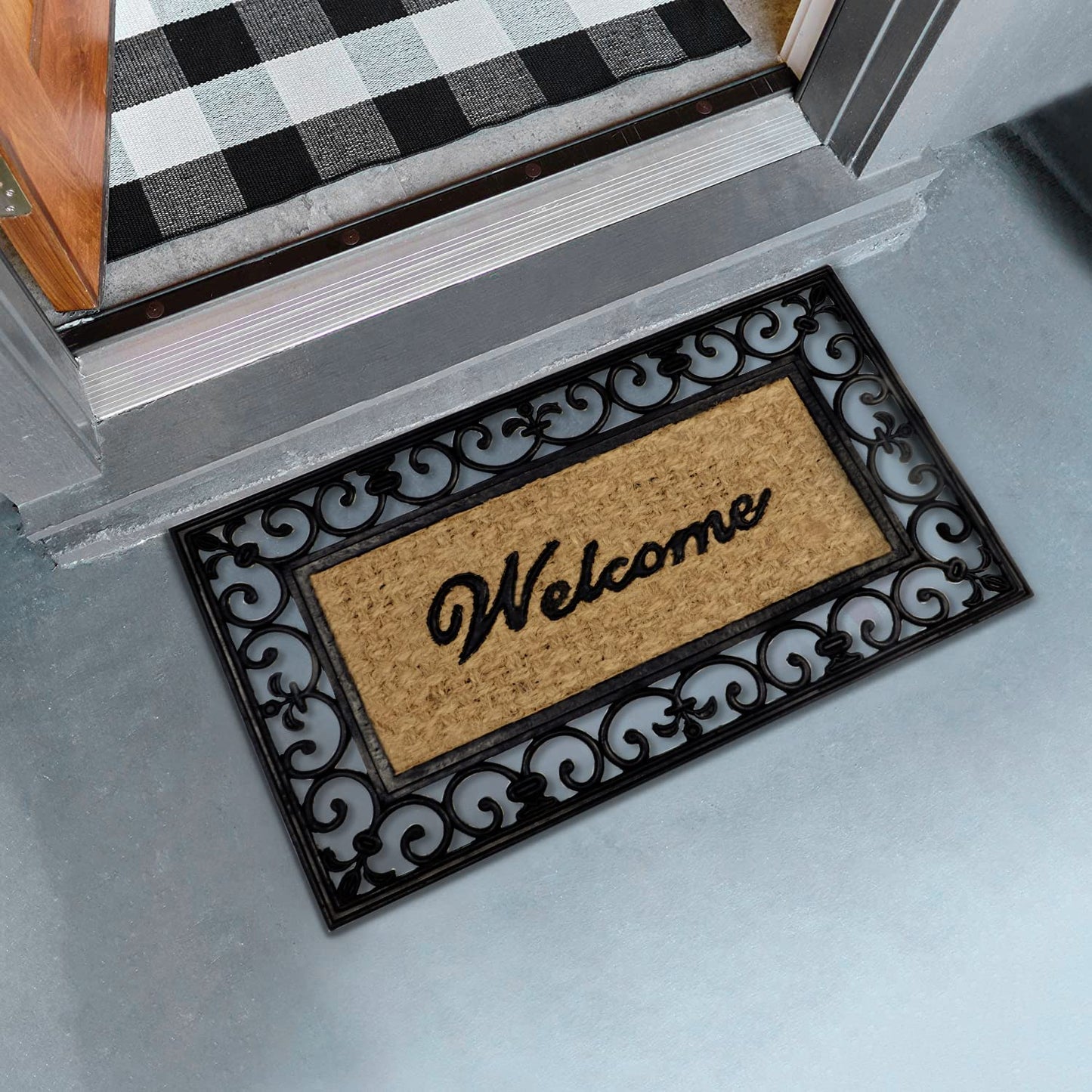 Natural Coco Coir Rubber Doormats for Home Entrance, Welcome Design, 45x75 cm