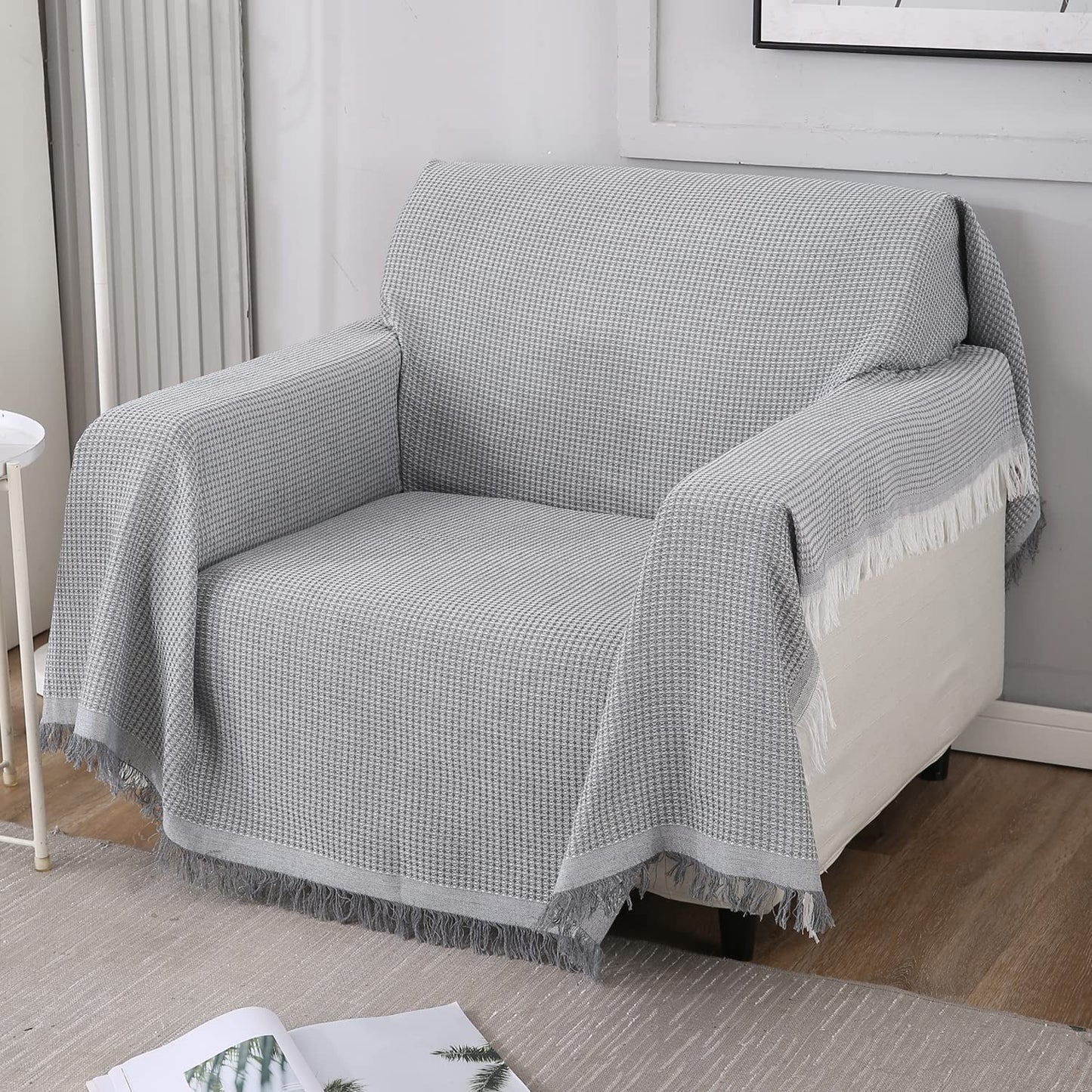 Elegant Grey colour cotton throw for sofa