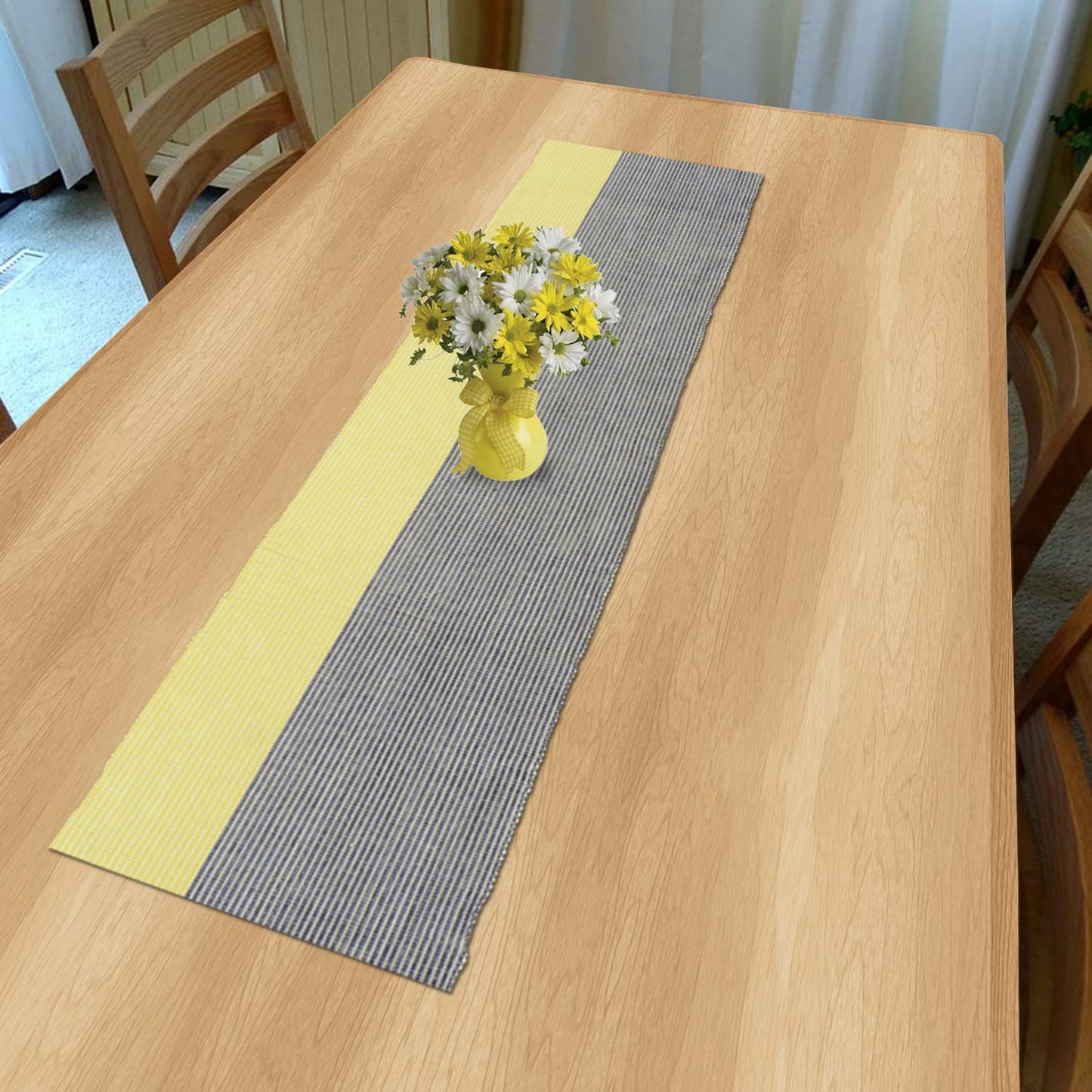 Cotton Ribbed Washable Table Runner for Dining Table 4 Seater, 12x54 Inches, Yellow