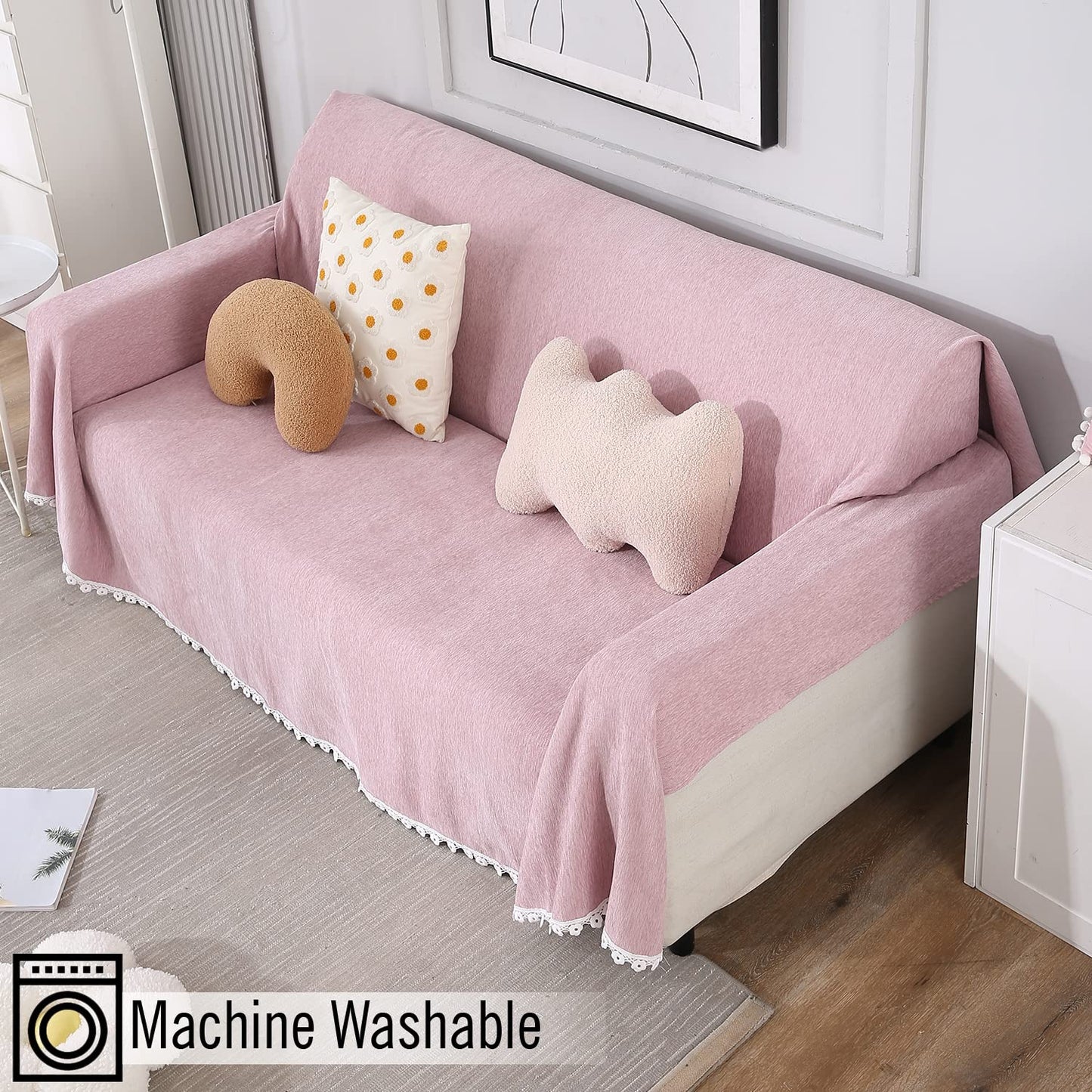 Chenille Sofa Couch Slipcover, Pink for 1/2/3 Seater