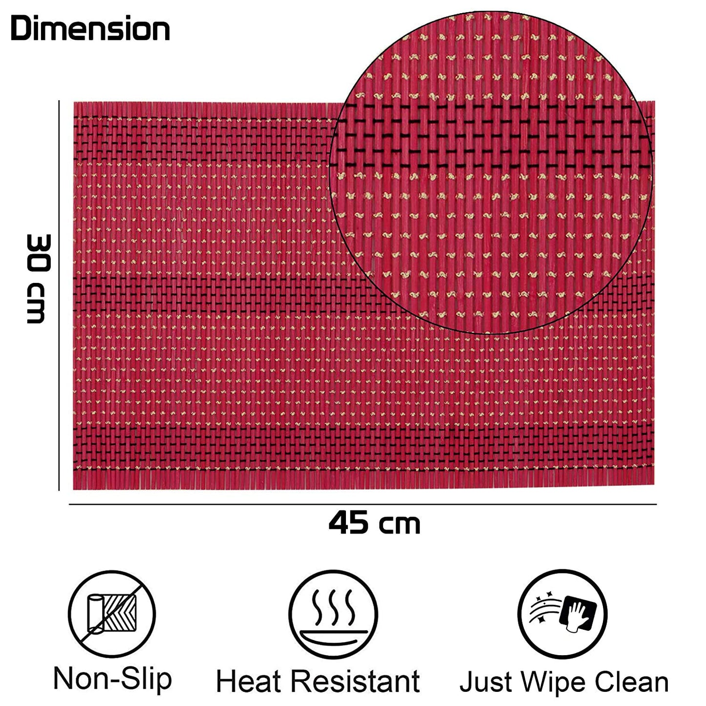 Heat Resistant Placemats Set of 4 Dining Table Mats, 45x30 cm,Raspberry Red