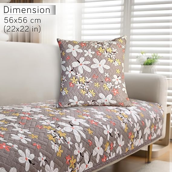 Quilted Sofa Cover with Pockets, Pastel Brown Sandwort Flower
