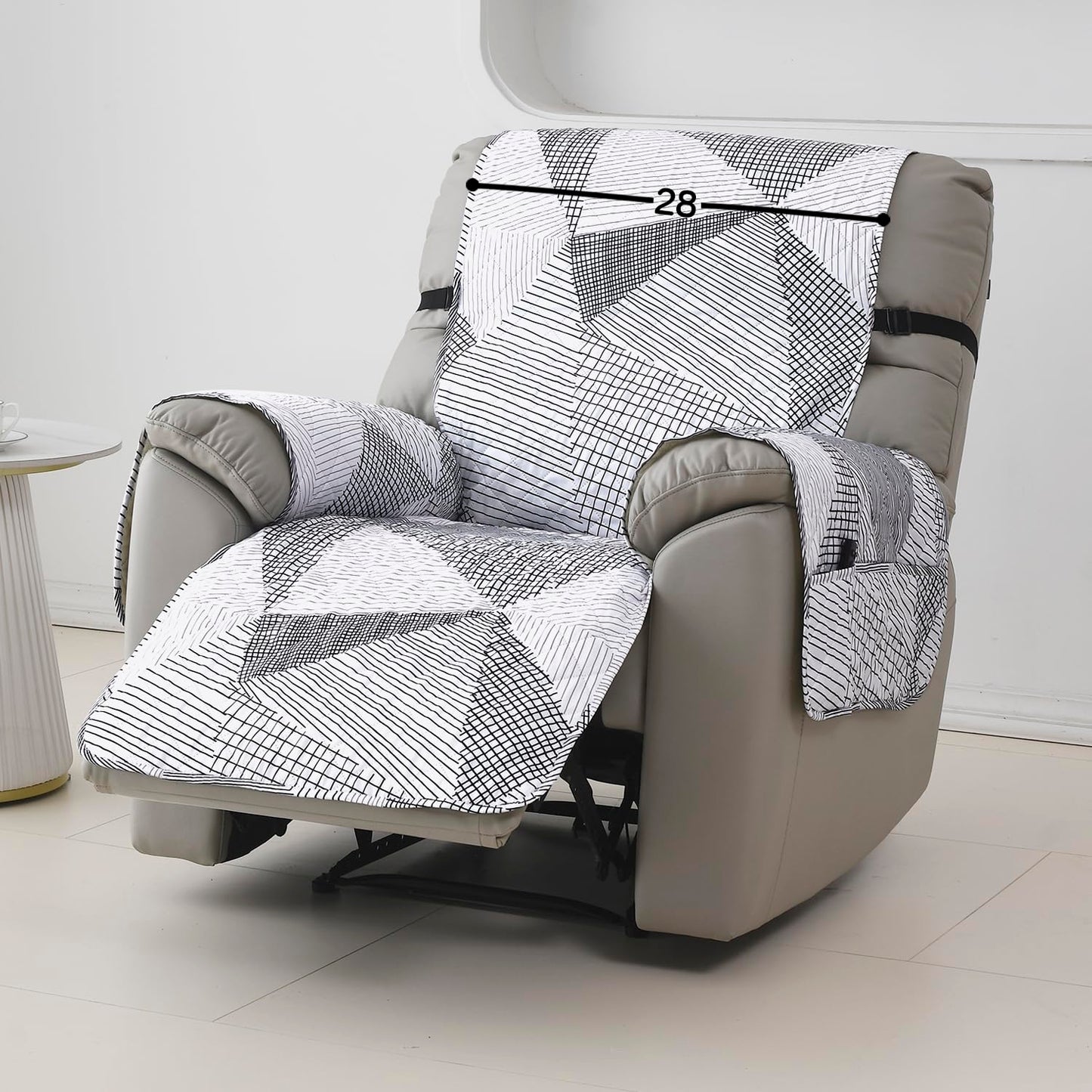 Quilted Recliner Water Repellent & Waterproof Cover for Small / Large - Snow White Black Geometry