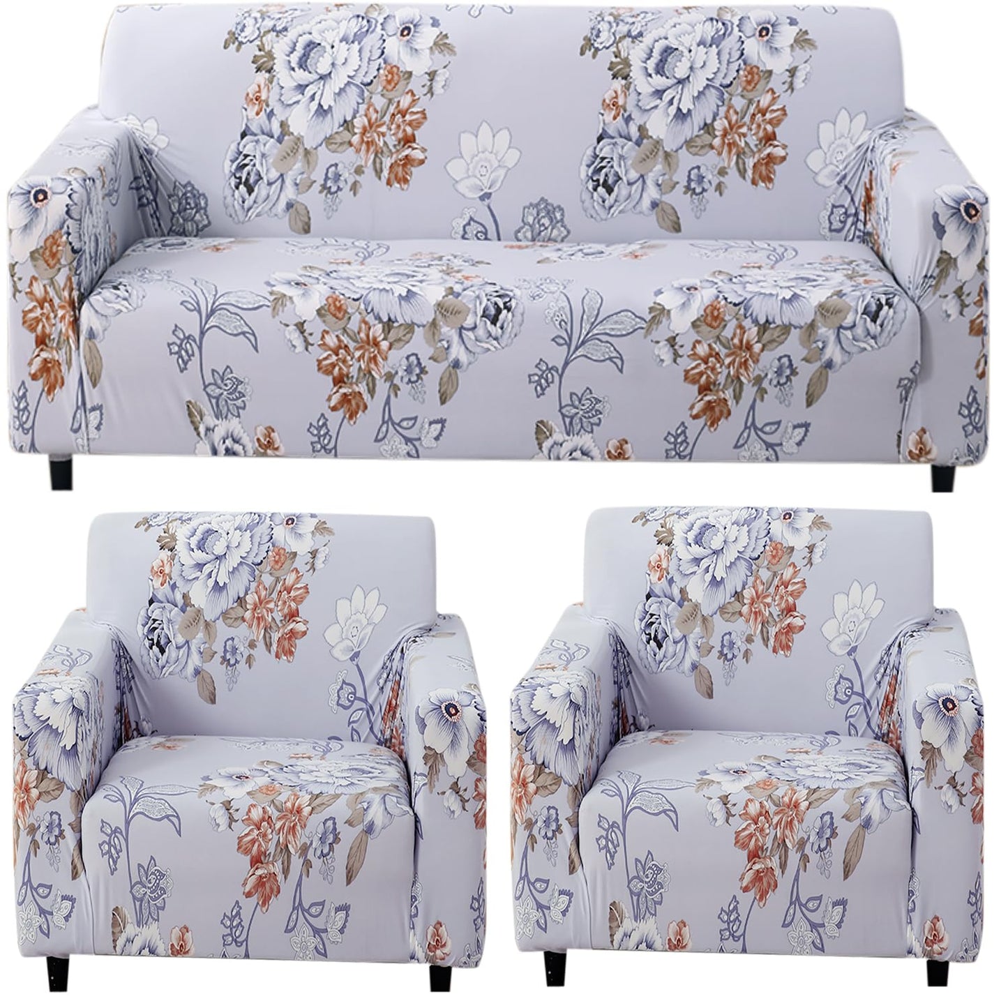 Gentle Grey Dahlia Printed Elastic Sofa Cover
