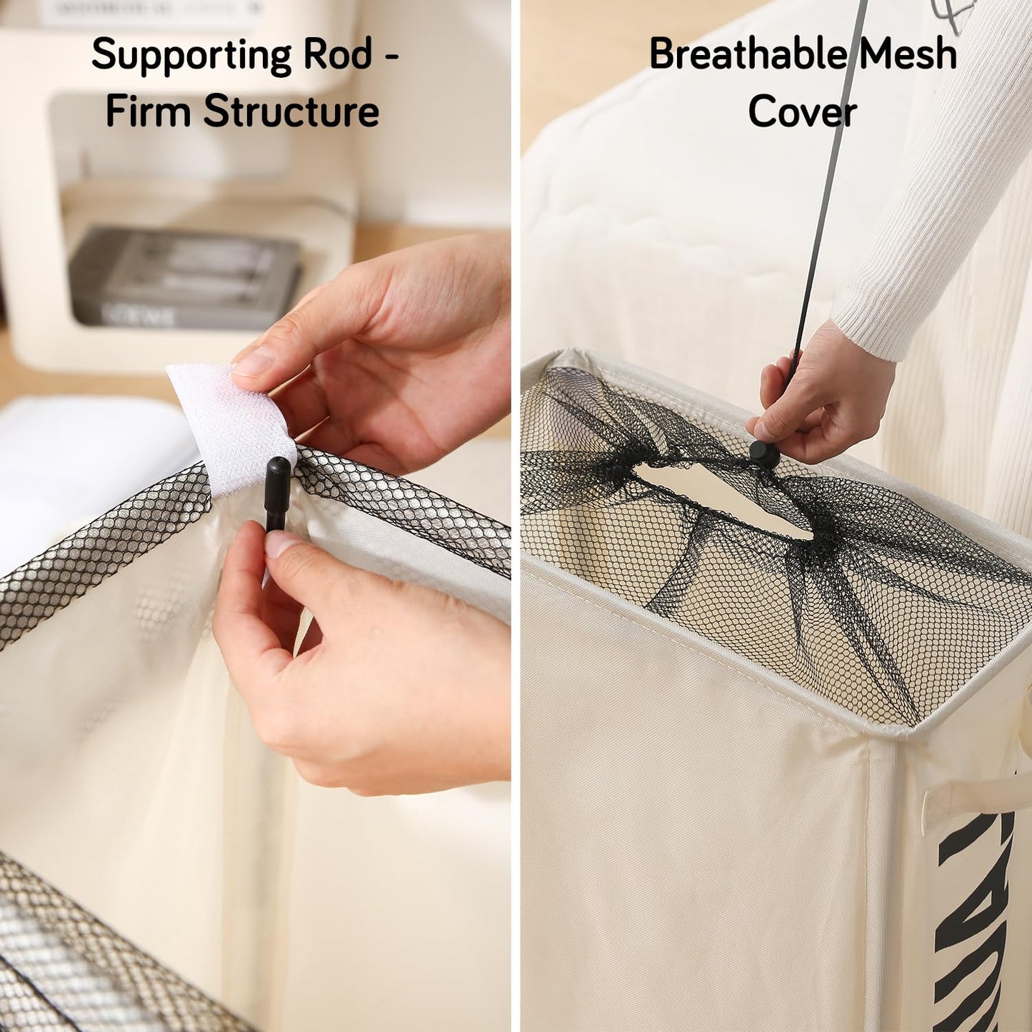 Laundry Basket Bag with Wheels Hamper, Cream