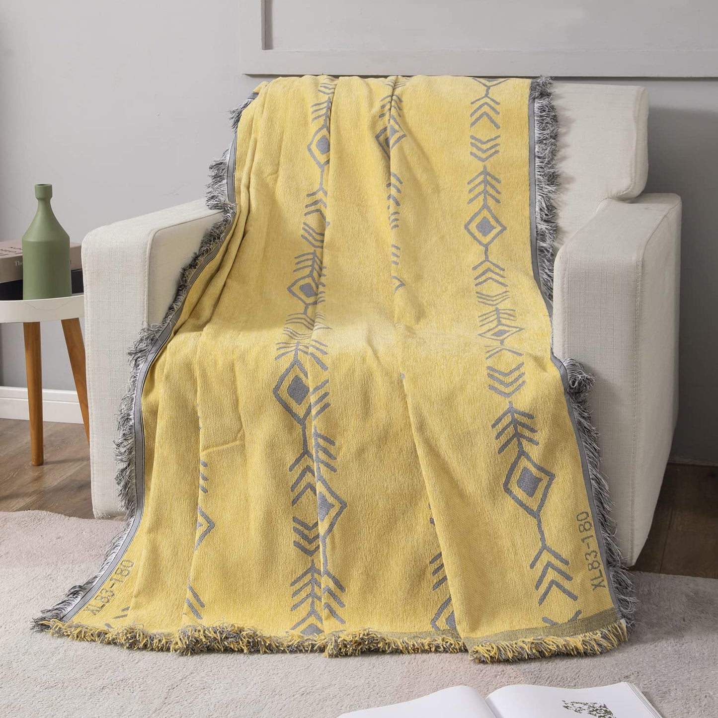 Yellow Aztec, Thick, Soft and Pet Friendly Chenille Sofa Cover Throw