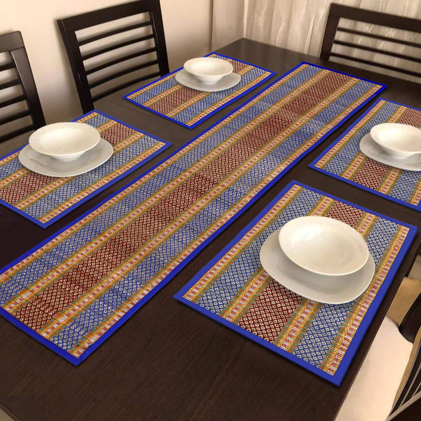 Handmade Madurkathi River Grass Dining Table Mats, Blue