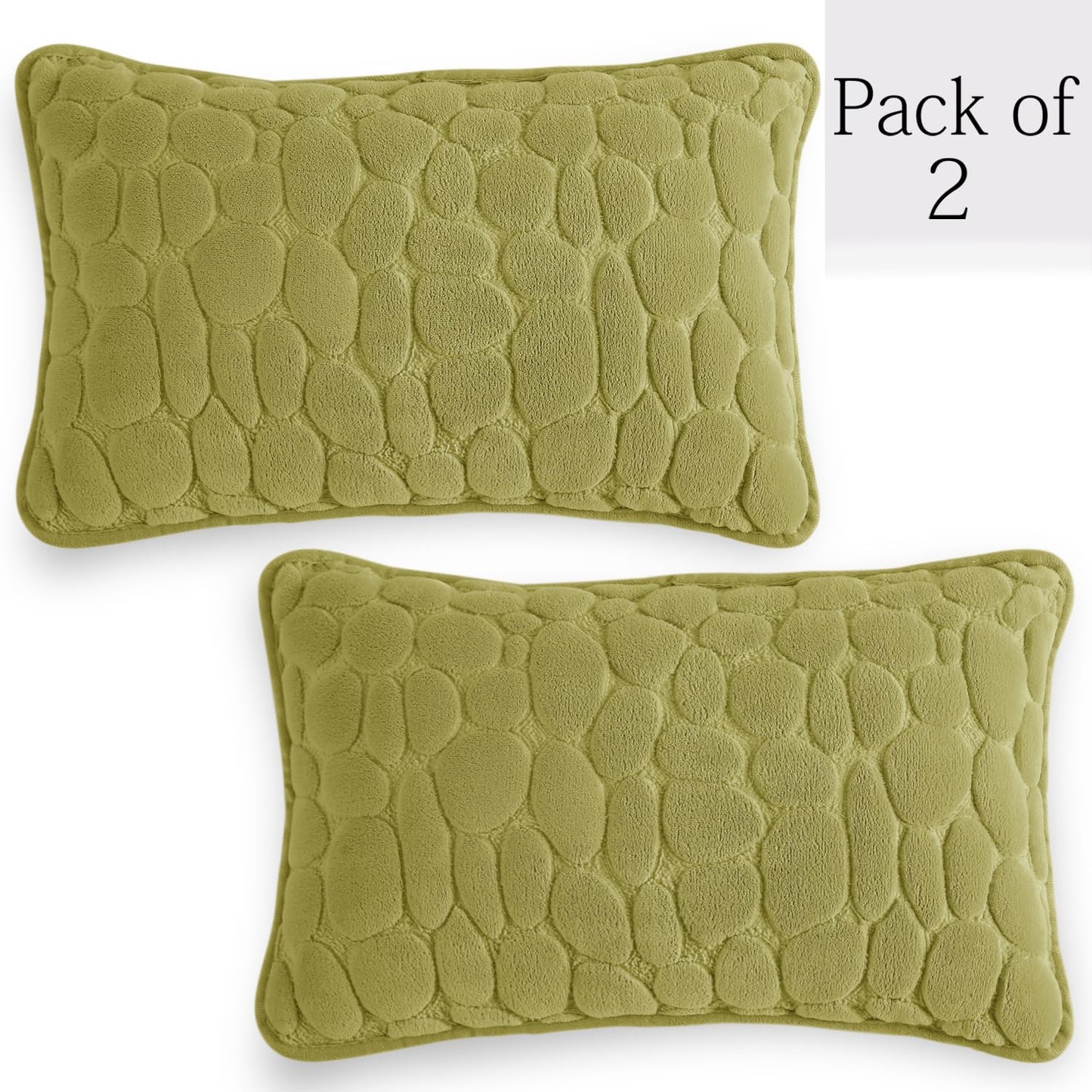 Buy Pristine Green Colour Premium Zippered Pebble Texture Milk Velvet pillow covers in set of 2