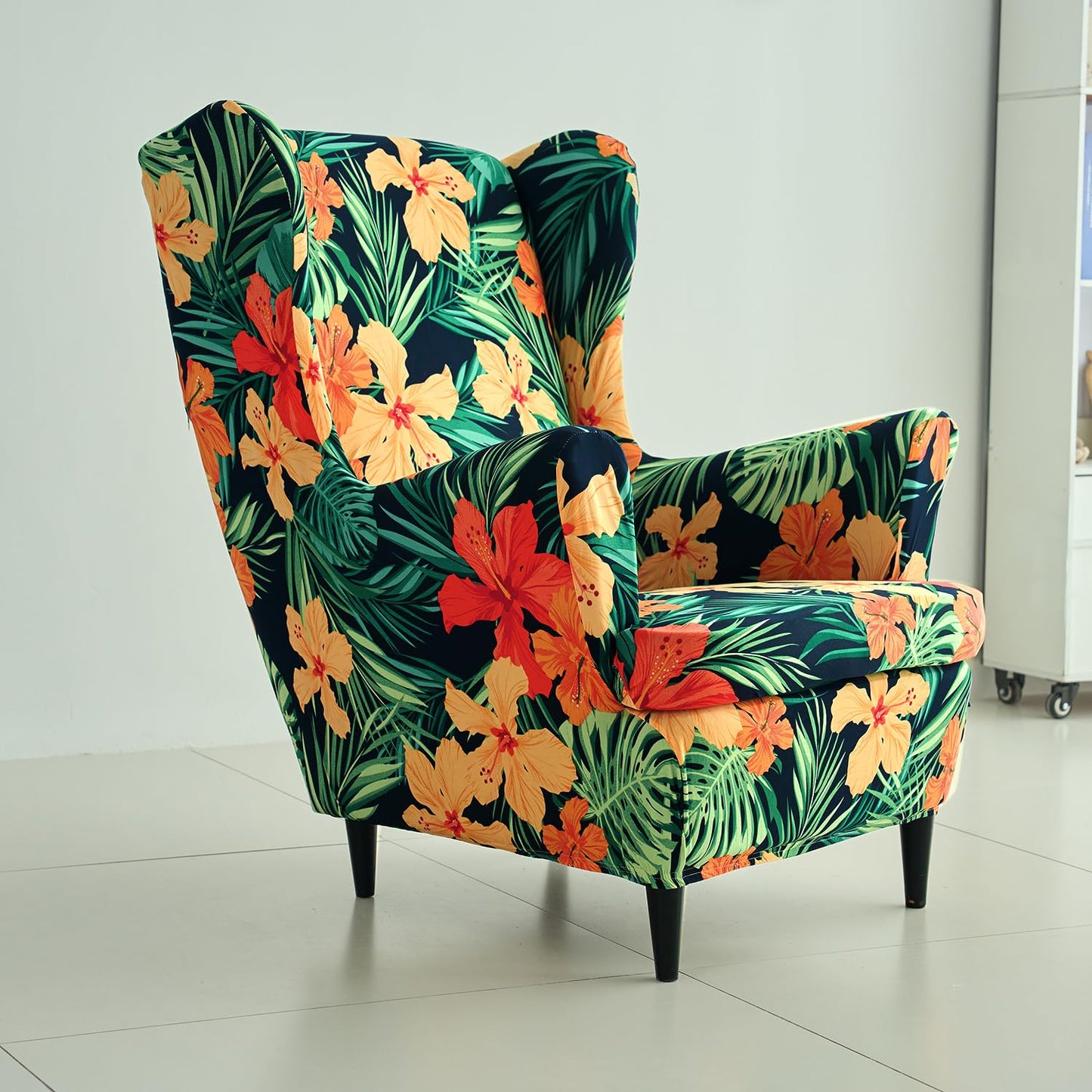 Sea Green hibiscus stylish Elastic Wing Chair Cover