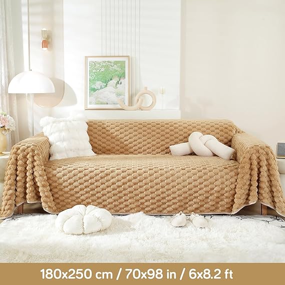 Canvas Brown Luxury Rabbit Wool Plush Sofa Throw Available for 1/2/3 seater sofas | HOKIPO