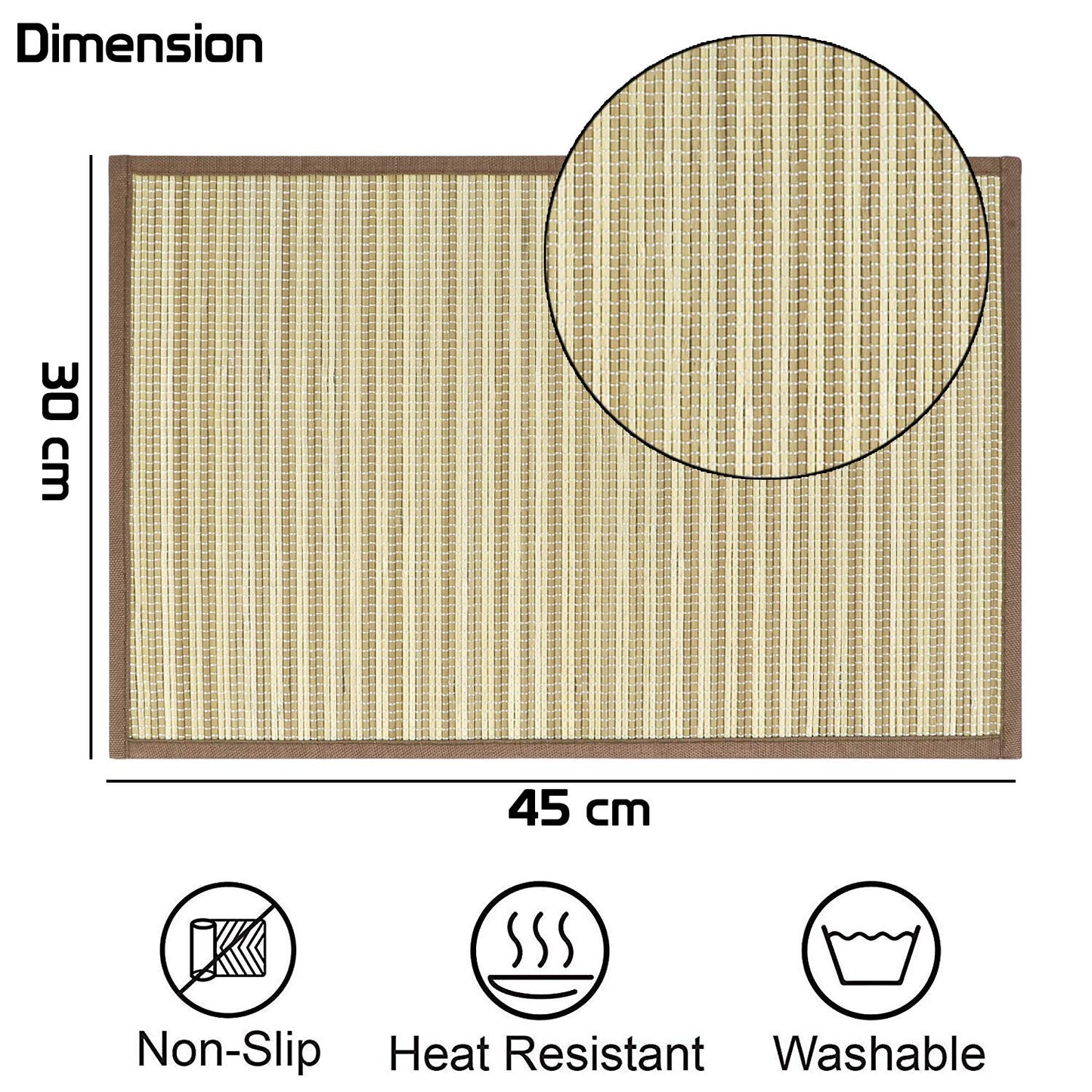 Heat Resistant Bamboo Dinner Mats, Brown