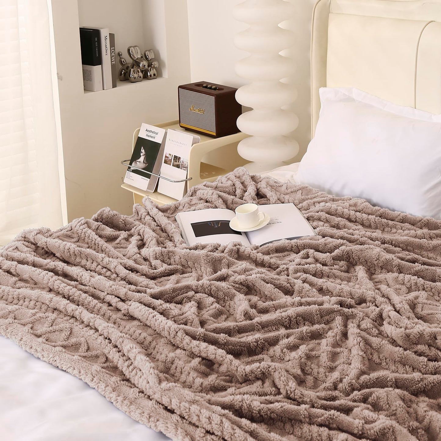 220 GSM Flannel AC Throw Blanket Double Bed Queen, 200x230 cm / 6.5x7.5 feet, Latte Brown