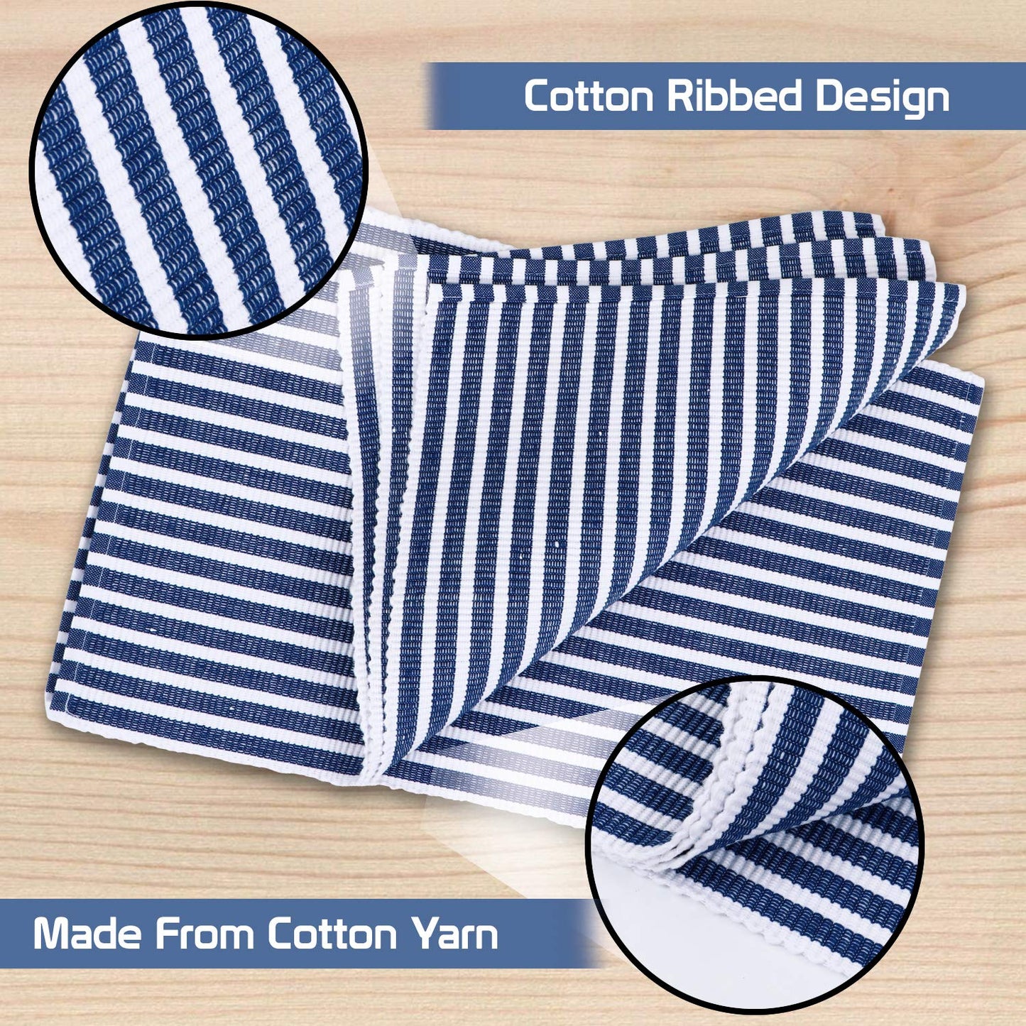 Ribbed Cotton Heat Resistant Dining Table Mat, Blue Striped