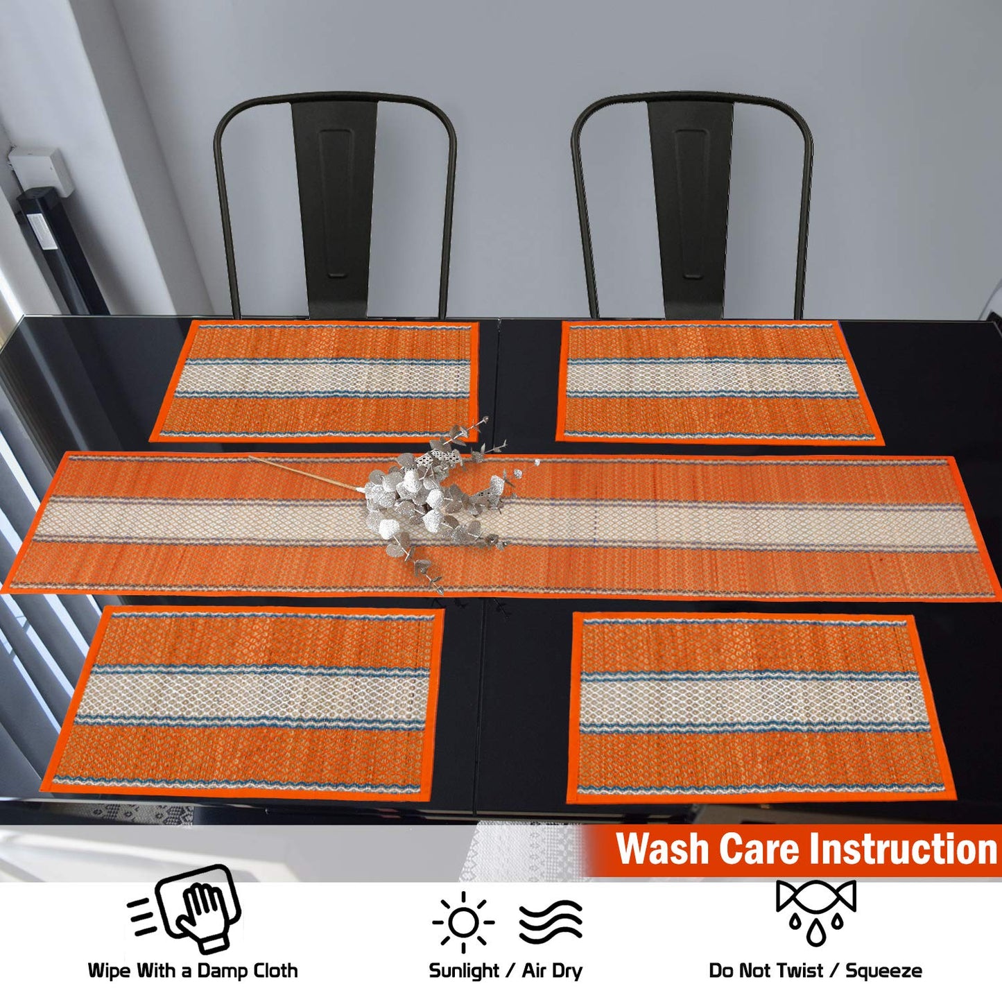 Handmade Madurkathi River Grass Dining Table Mats, Orange