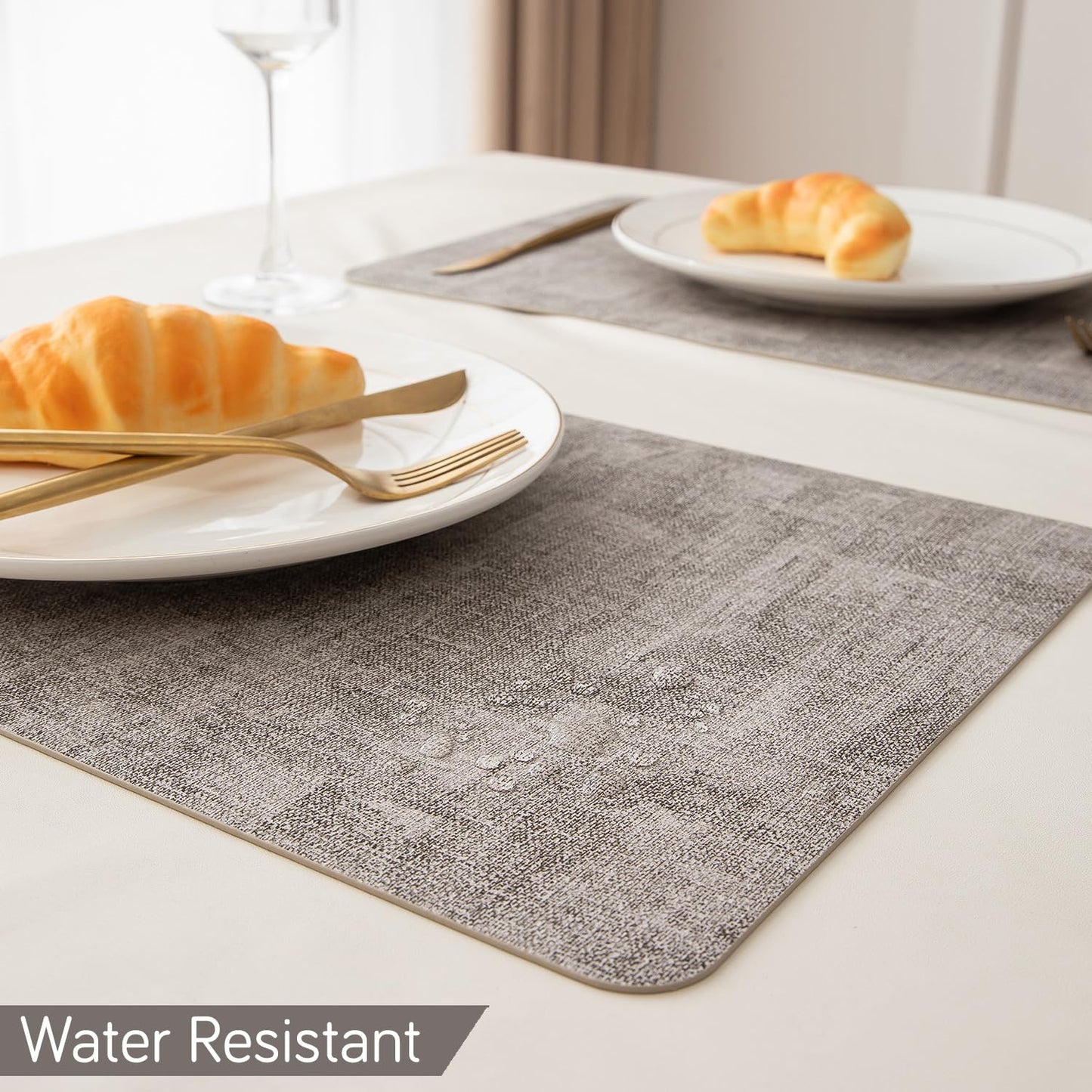 Premium Faux Leather Dining Table Mats, Light Brown