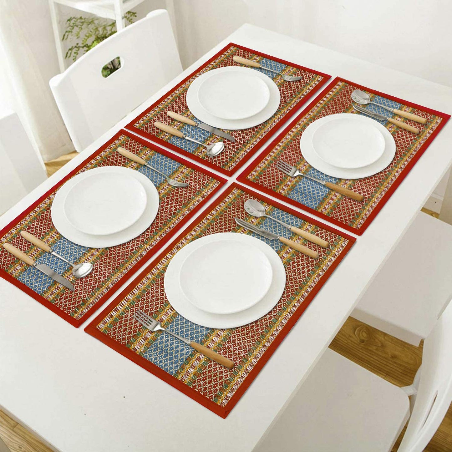 Handmade Madurkathi River Grass Dining Table Mats, Red