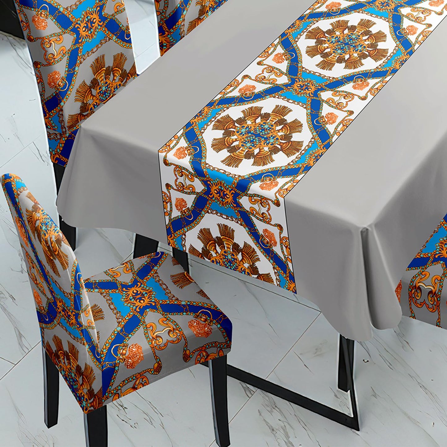 Grey Dining Table Cover with Chair Covers | 4/6 Seater