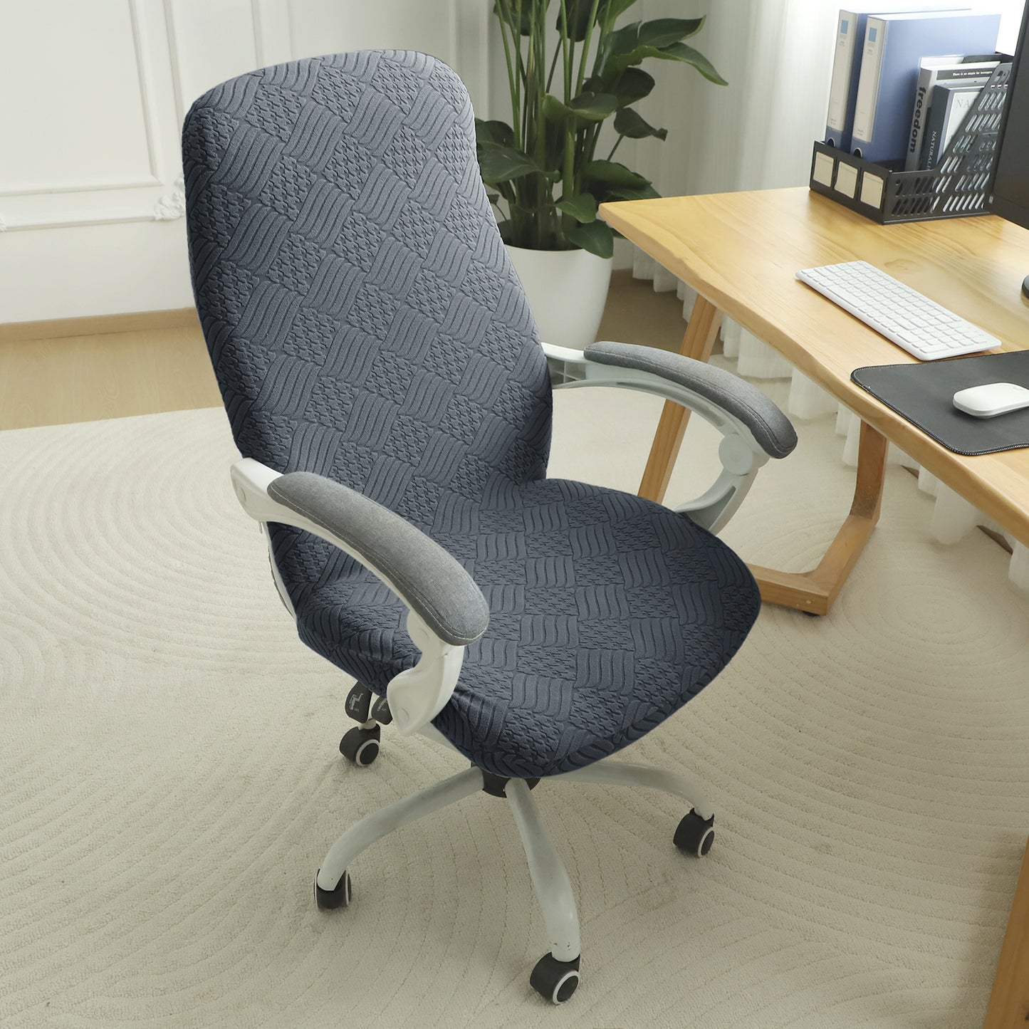 Office Chair Cover for Desk Chair (Mid-Back) – 170 GSM Stretch Jacquard – Washable, Durable & Anti-Slip – Fits Mid-Back Office Chairs, Dark Grey