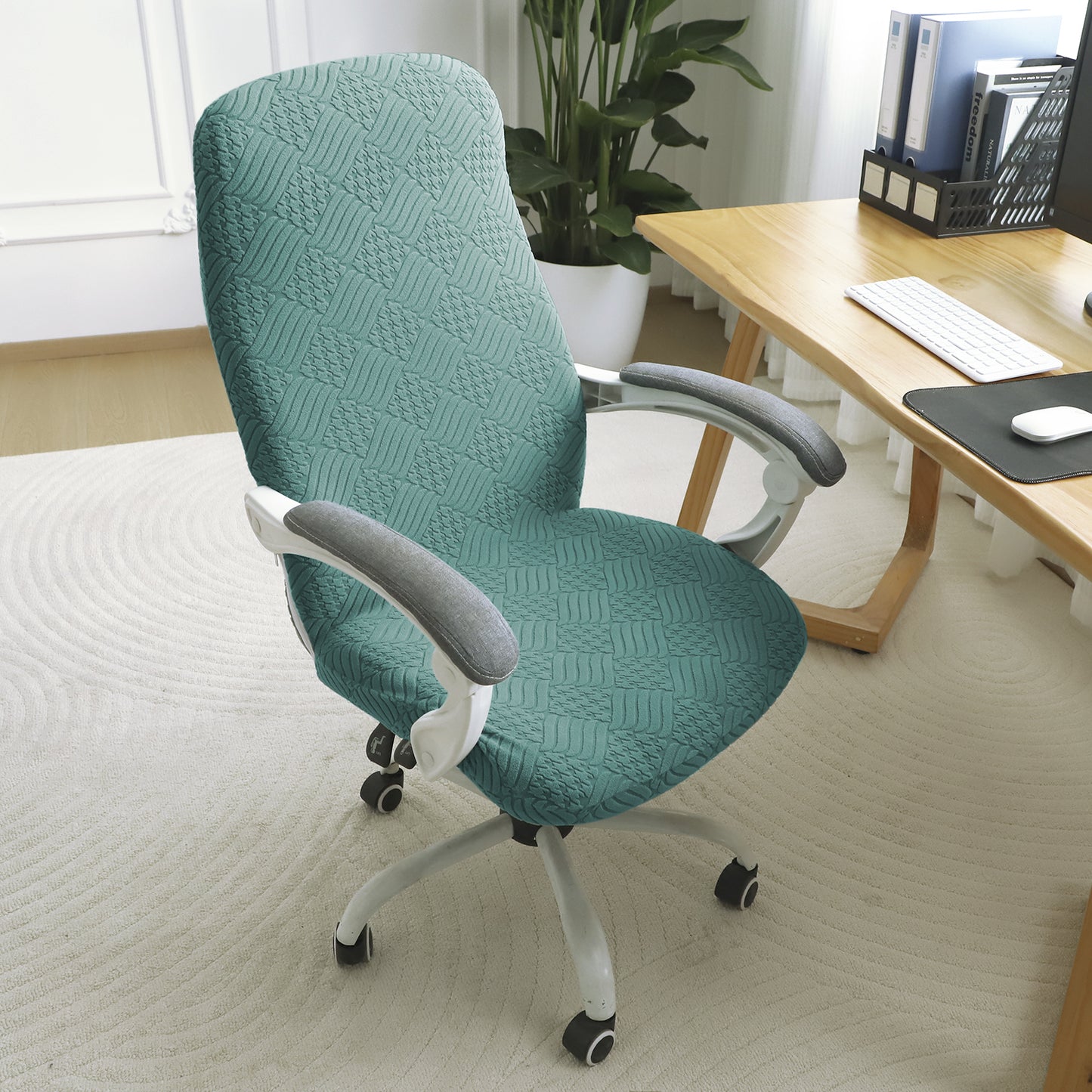 Office Chair Cover for Desk Chair (Mid-Back) – 170 GSM Stretch Jacquard – Washable, Durable & Anti-Slip – Fits Mid-Back Office Chairs, Green